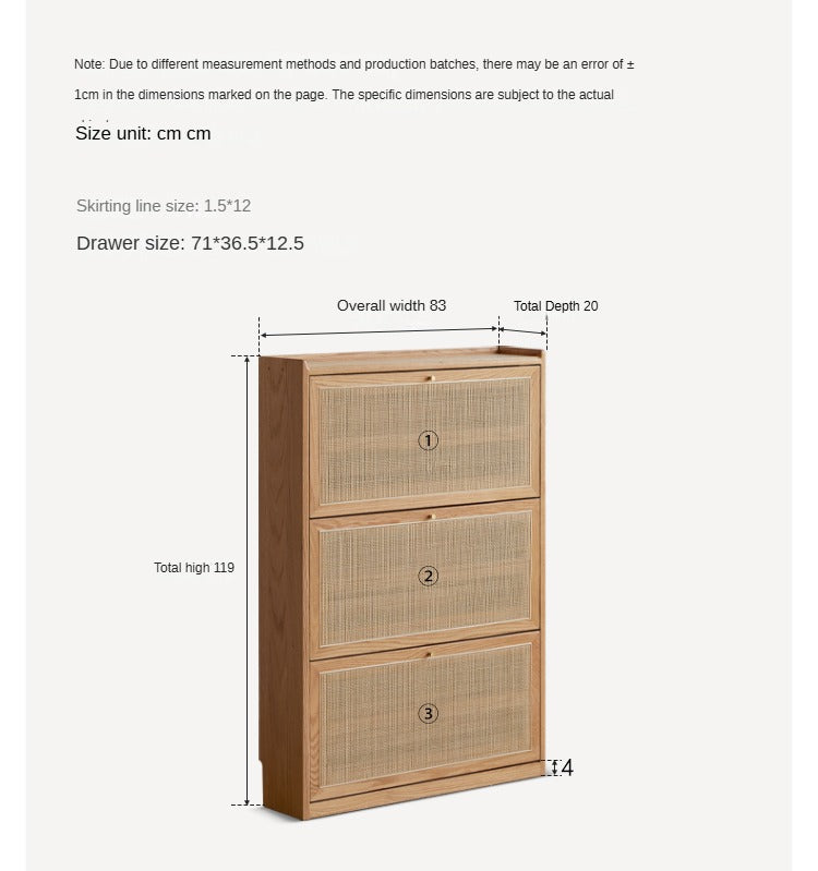 Oak Solid Wood Ultra Thin Flap Door Rattan Shoe Cabinet - Space Saving Entryway Storage Organizer for Hallway, Closet & Mudroom