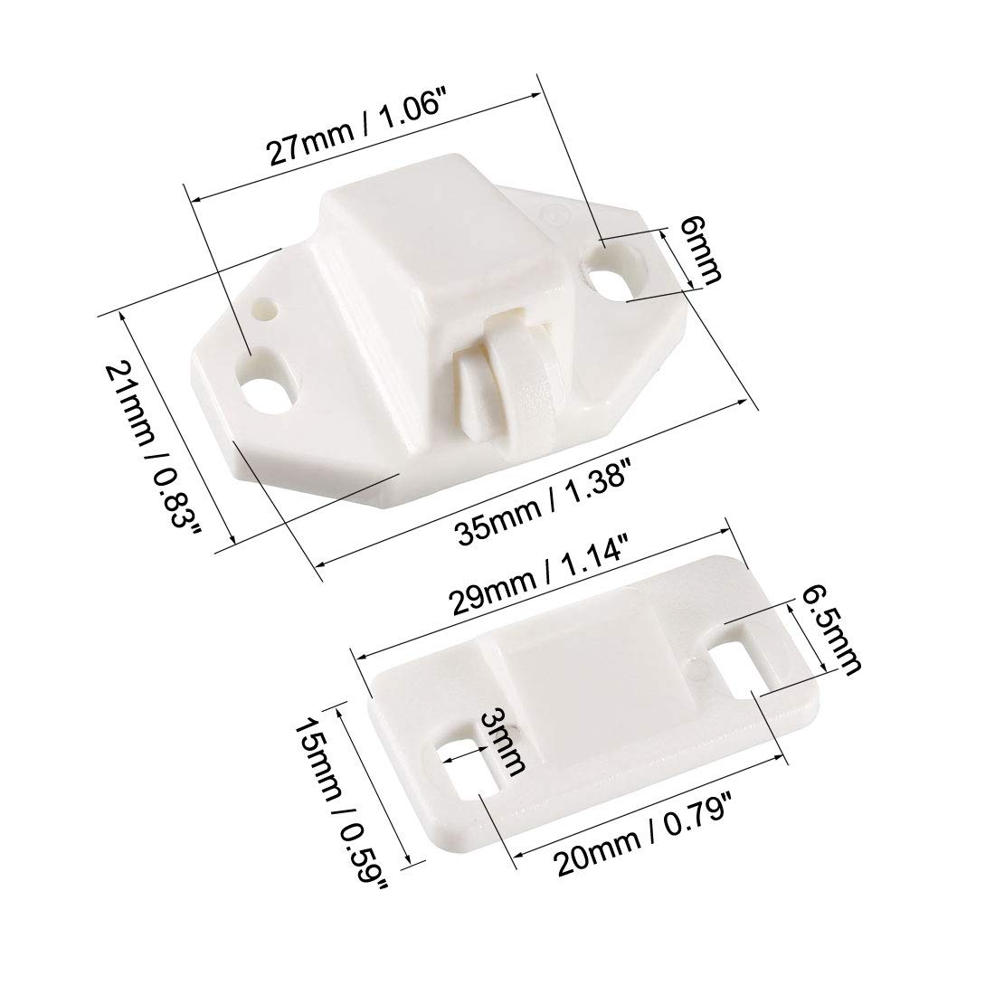 uxcell 10Pcs White ABS Roller Catches for Furniture Cabinet Closet Doors - Smooth Sliding & Secure Closure - Perfect for Wardrobes, Kitchen Cabinets, and Storage Units