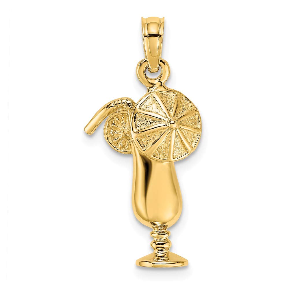 14K Yellow Gold Tropical Drink Charm Pendant - Elegant Cocktail Jewelry for Women, Perfect for Beach Parties, Summer Vacations & Tropical Themed Events