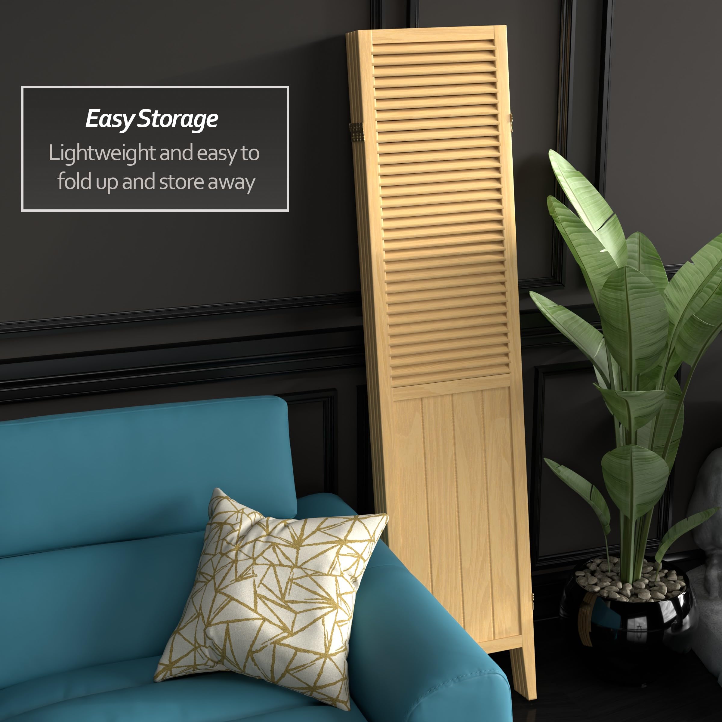 Red Lantern SS-BEAD-Natural-4P 4-Panel Natural Wood Room Divider Screen - Perfect for Home Decor, Office Partition & Asian-Inspired Spaces