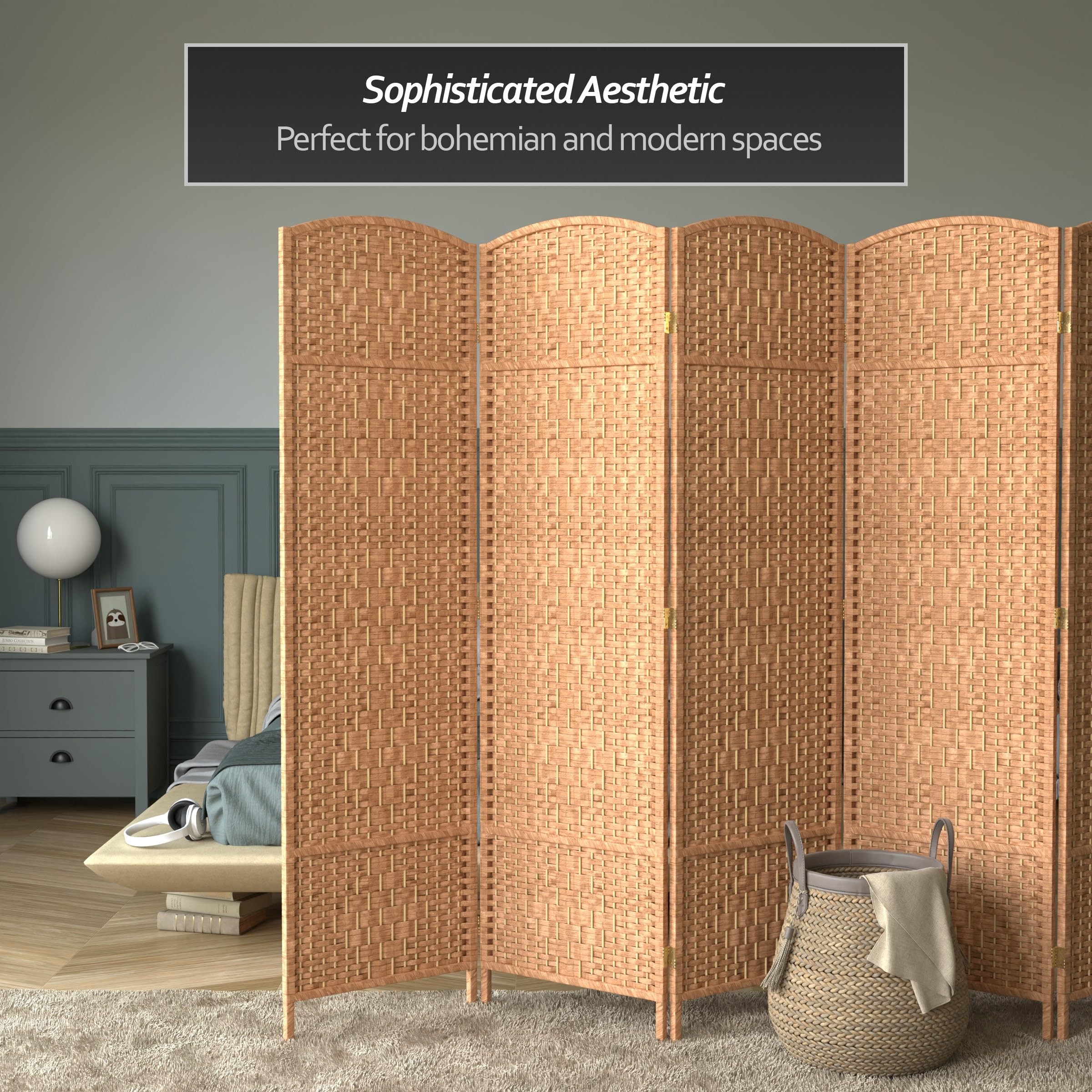 6 ft. Tall Red Diamond Weave Fiber Lantern - 5 Panel Natural Room Divider Screen for Home Decor, Asian Theme Parties & Outdoor Garden Events