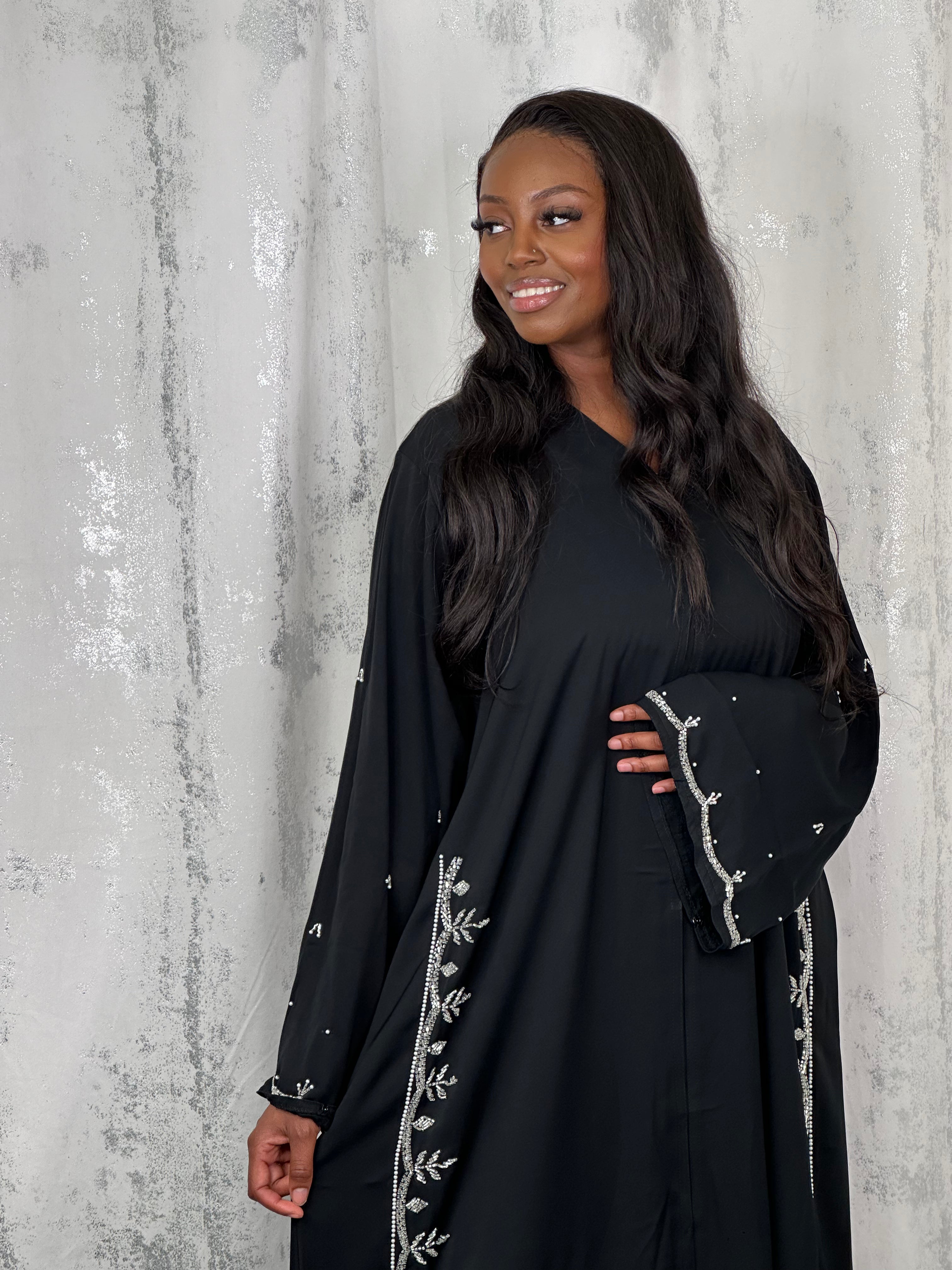 Elegant Baroque Black Abaya for Women - Modest Islamic Dress for Prayer, Eid, and Special Occasions