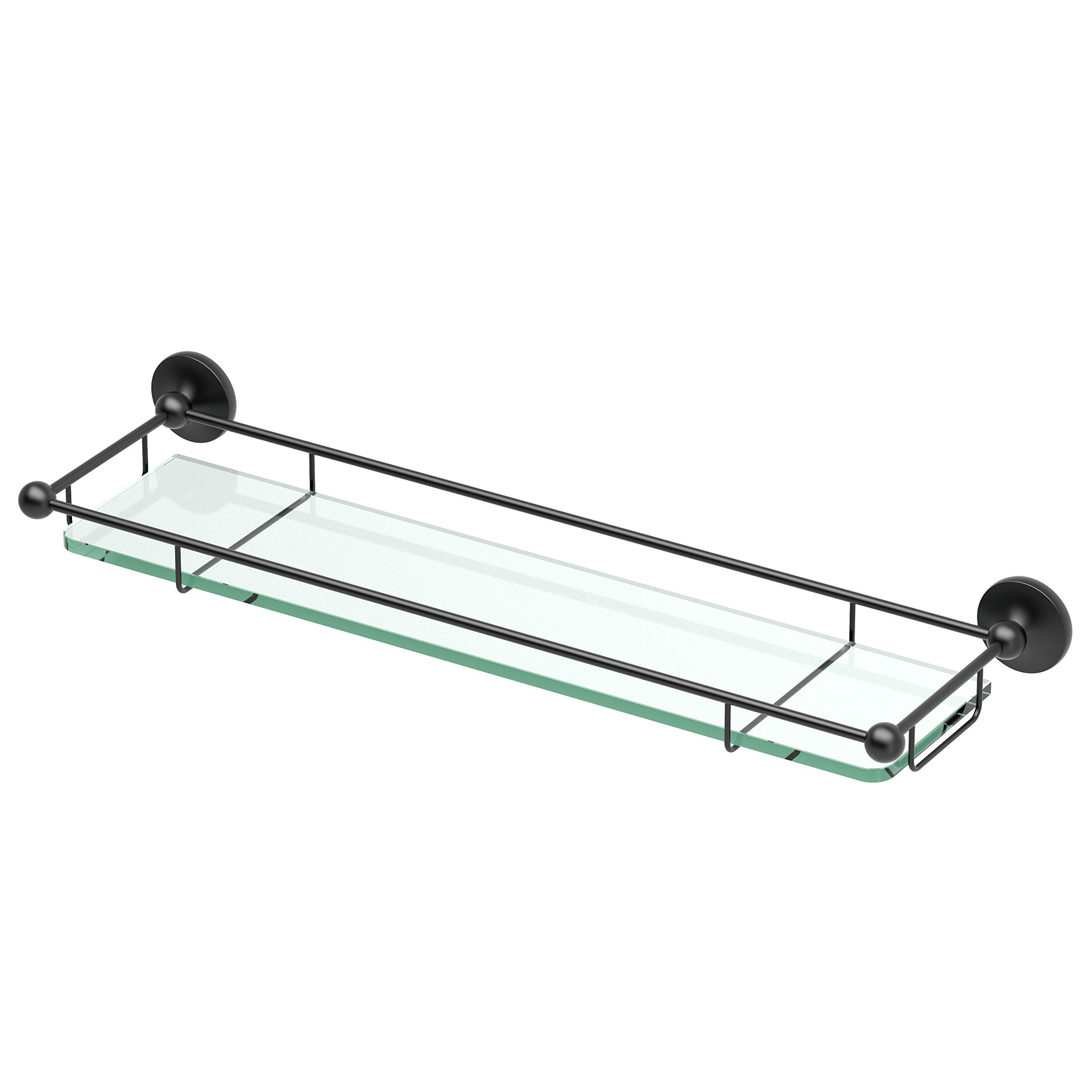 Gatco 1465MX Premier Tempered Glass Shelf - Matte Black Wall Mounted 22x6 Inch Floating Bathroom Shelf with Safety Railing | Modern Bathroom Storage Solution for Towels, Toiletries & Decor