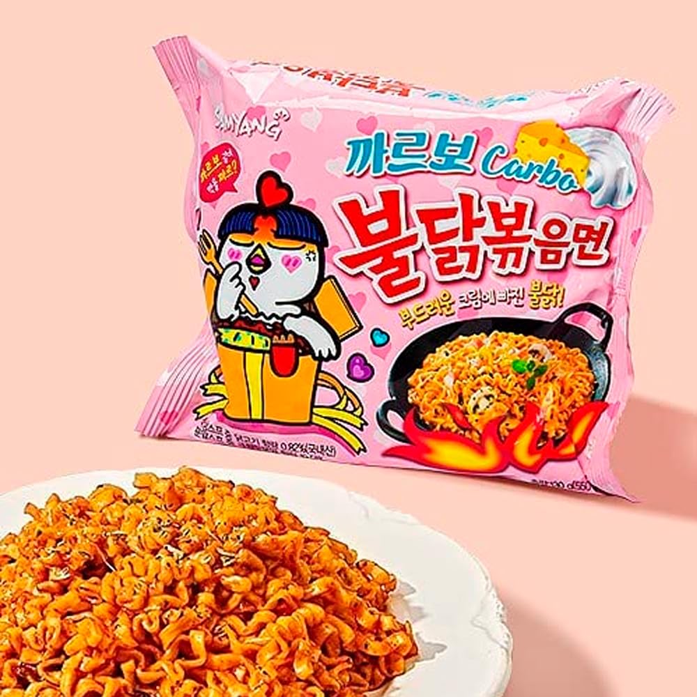 Samyang Carbonara Buldak Hot Chicken Flavor Ramen Noodles - 2 Pack (130g Each) - Spicy Korean Instant Noodles for Quick Meals, Late Night Snacks & Asian Food Lovers