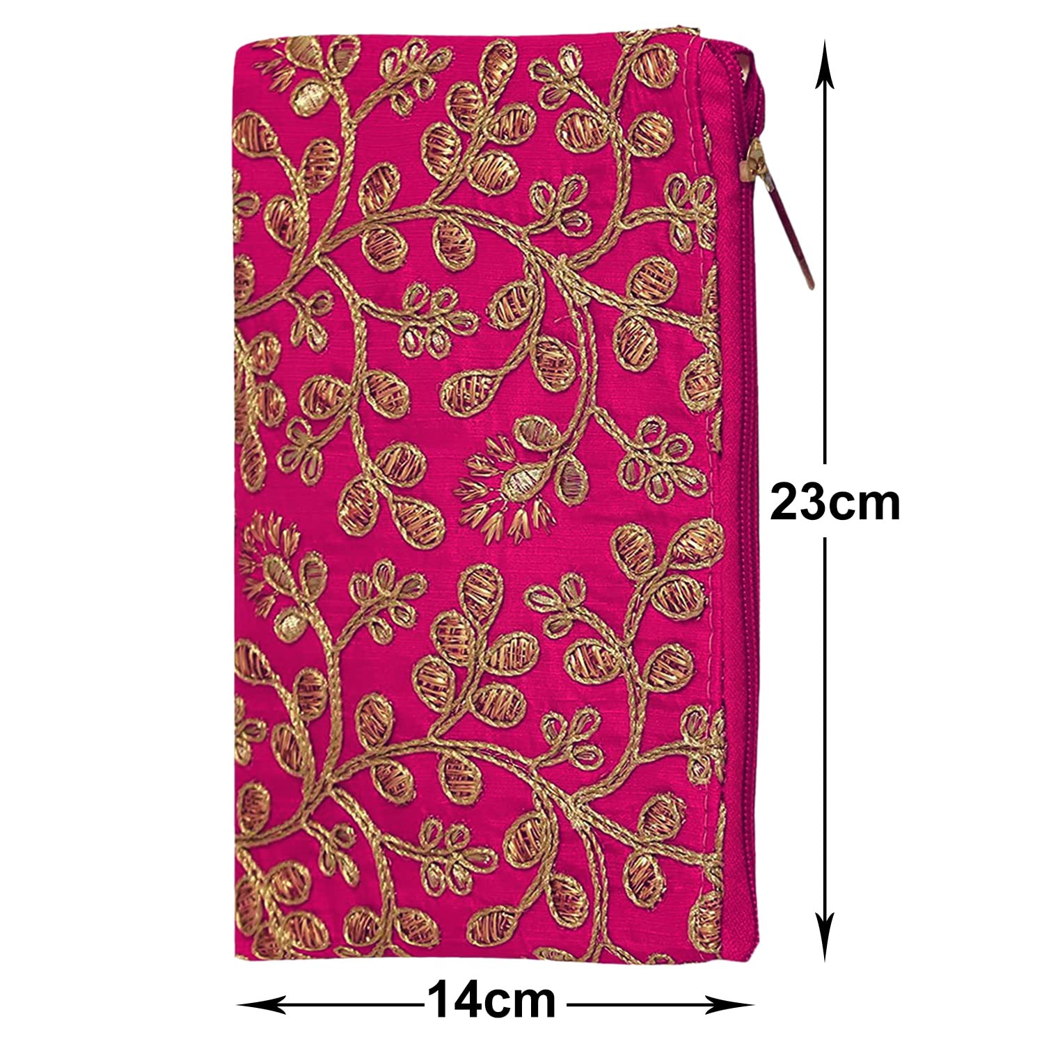 Heart Home Women's Embroidered Silk Small Wallet Purse with Back Zip - Stylish Pink Clutch for Evening Parties, Weddings & Date Nights