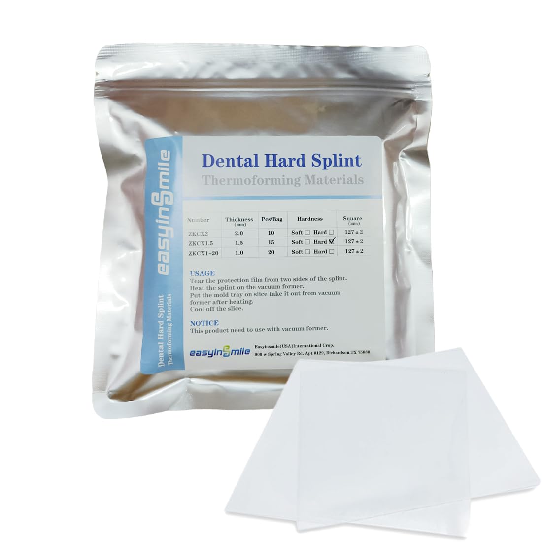 Dental Lab Hard Splint Vacuum Forming Sheet - 1.5MM Thermoforming Material for Vacuum Forming Machine | Perfect for Dental Appliances, Night Guards & Orthodontic Retainers