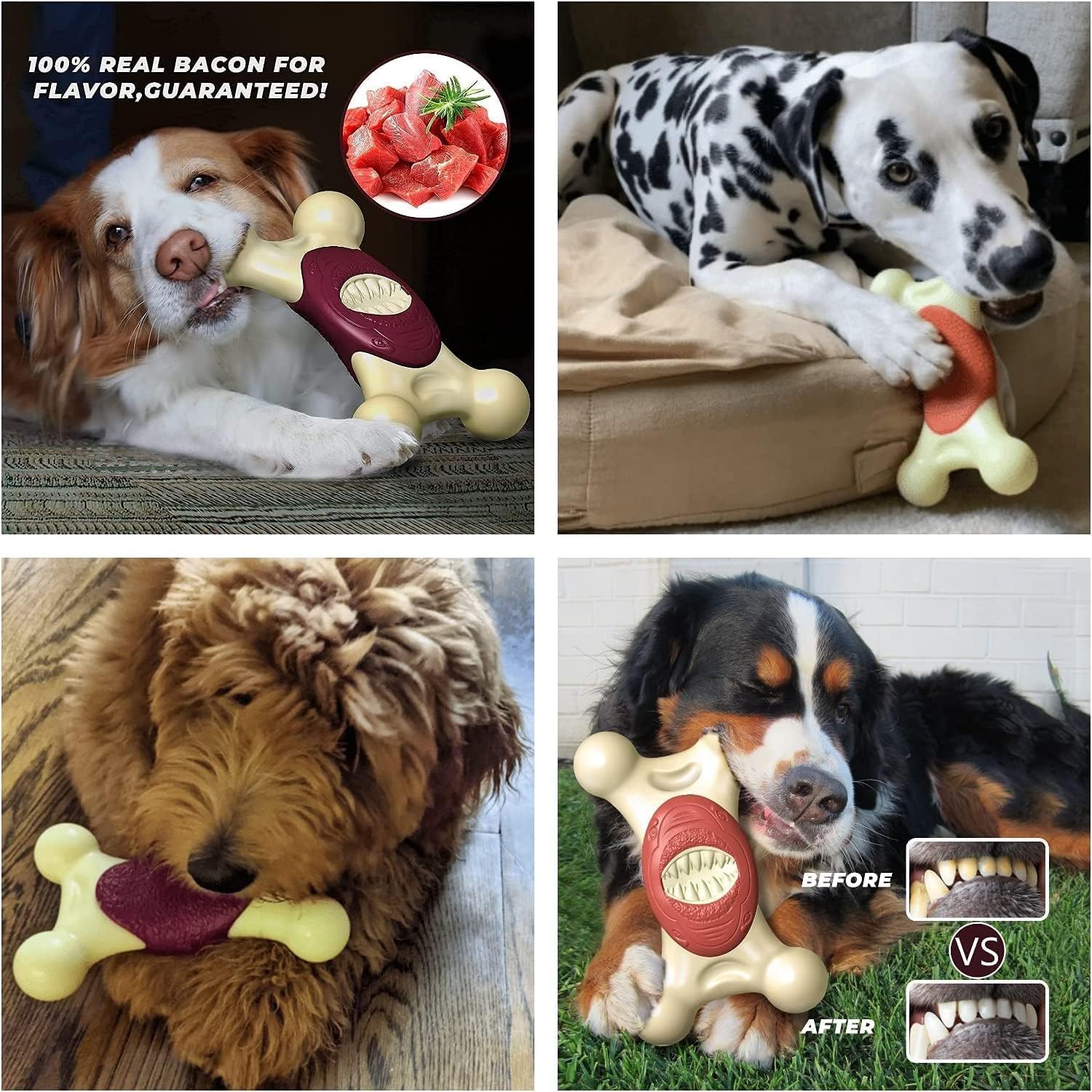 Indestructible Dog Chew Toys for Aggressive Chewers - Durable Bacon Flavored Toys for Large & Medium Breed Dogs - Keeps Pets Entertained - Perfect for Crate Training, Anxiety Relief & Playtime