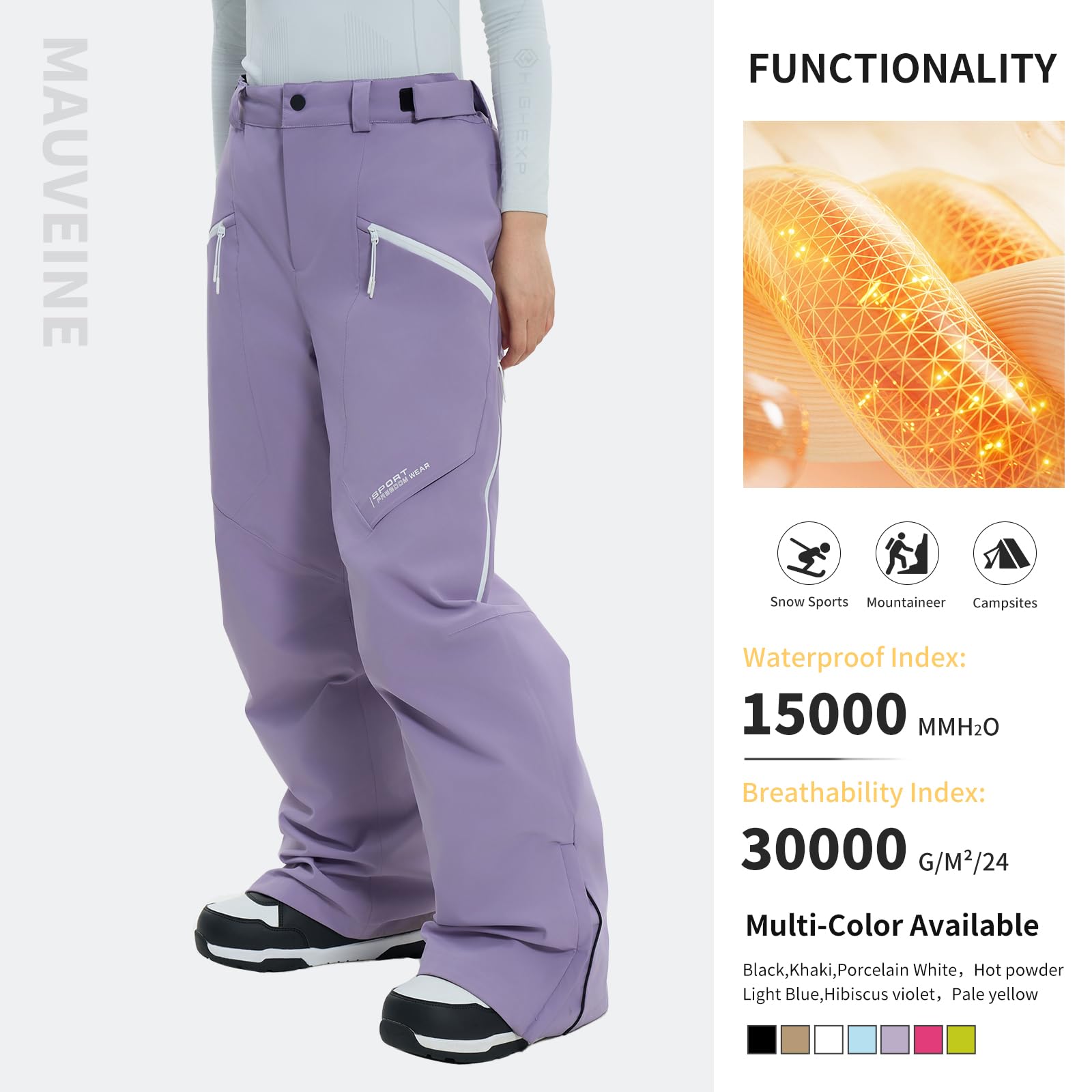 **Waterproof Insulated Ski & Snowboard Pants for Men & Women - Windproof Winter Snow Pants with Warm Lining for Skiing, Snowboarding & Hiking**