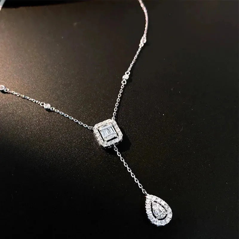 18K White Gold Pendant Necklace with Real Natural Diamond - Women's Engagement Jewelry for Wedding, Anniversary & Special Occasions | LUOWEND 100% Solid Gold Fashion Chain