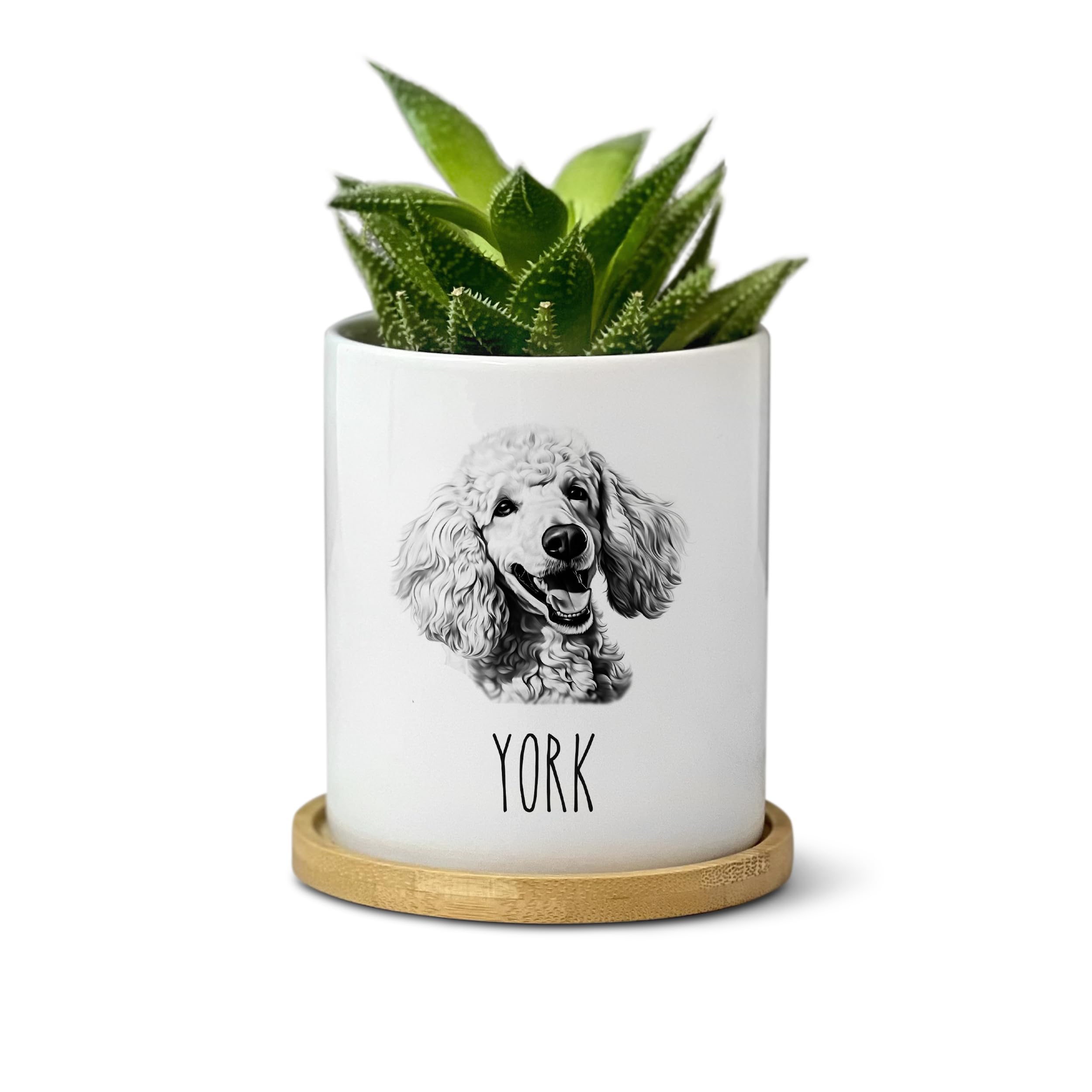 Custom Poodle Dog Planter with Personalized Name - Unique Gift for Dog Moms & Dog Lovers - Minimalist Ceramic Plant Pot for Home & Office Desk Decor - Perfect for Succulents, Flowers & Indoor Plants