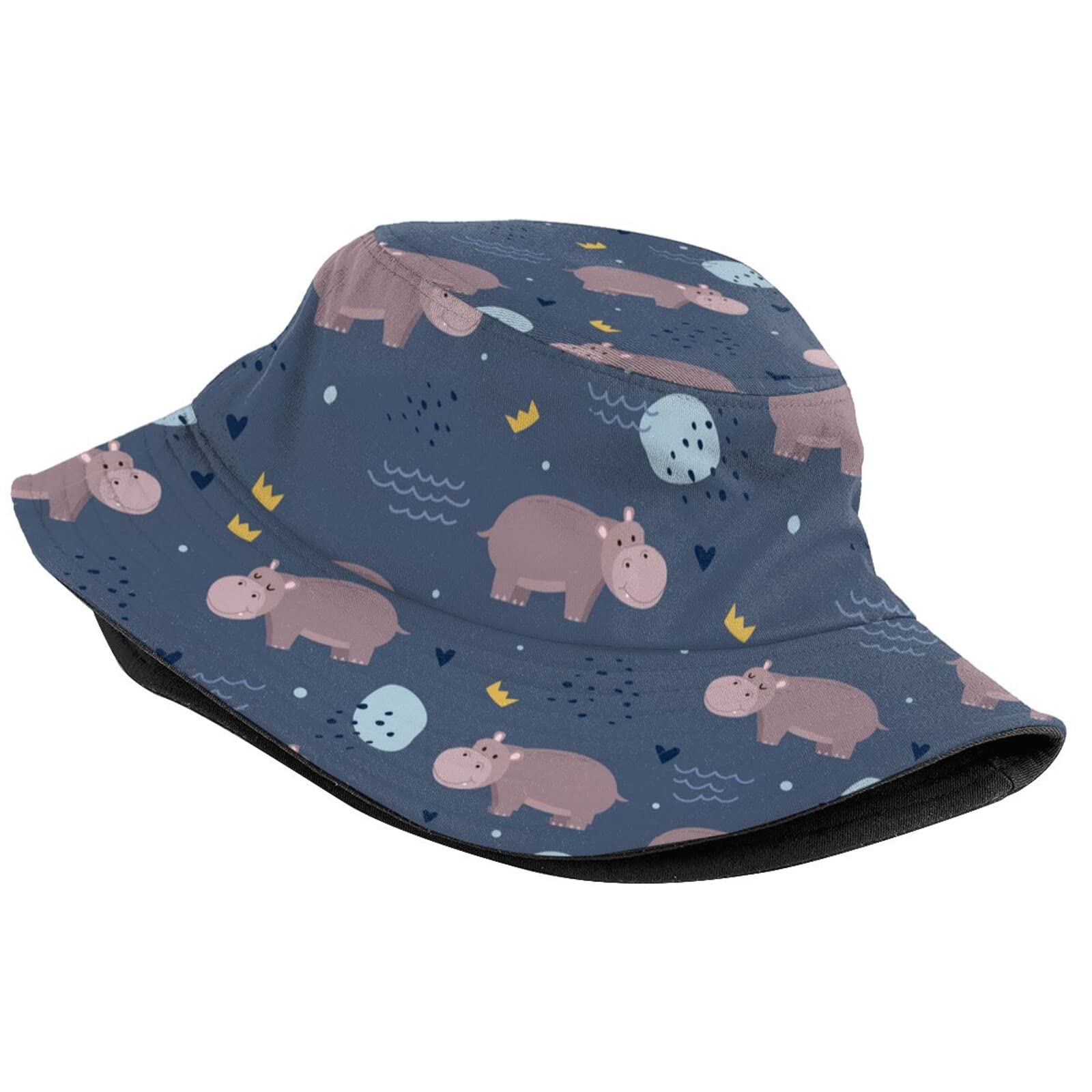 Cute Hippo Bucket Hat - Animal Print Sun Hat for Women & Men - Lightweight Fisherman Hat for Beach, Outdoor, Travel & Happy Muharram Celebrations