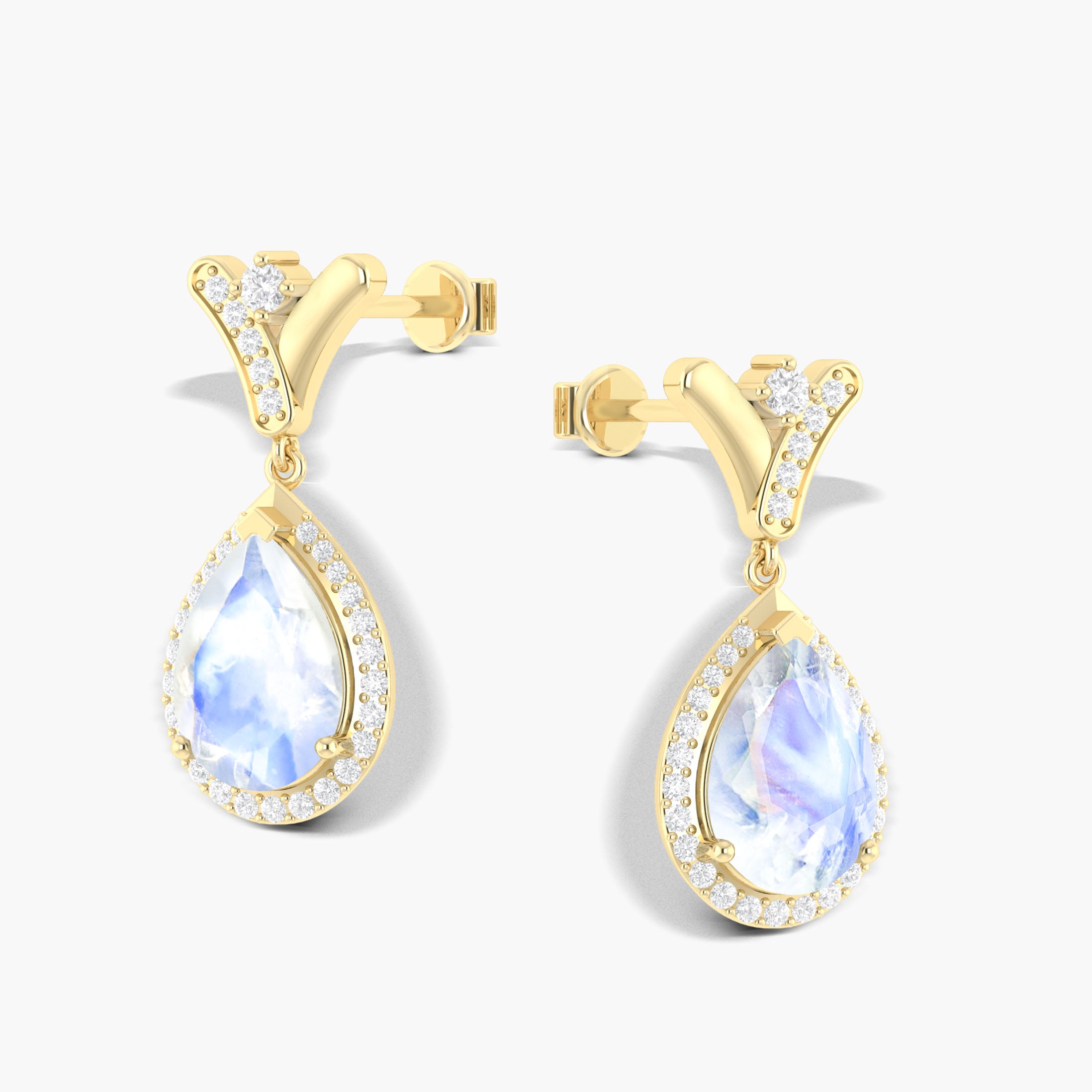 Natural Moonstone Drop Earrings - V-Shape Design with Push Back Closure for Women | Perfect for Weddings, Parties & Everyday Wear