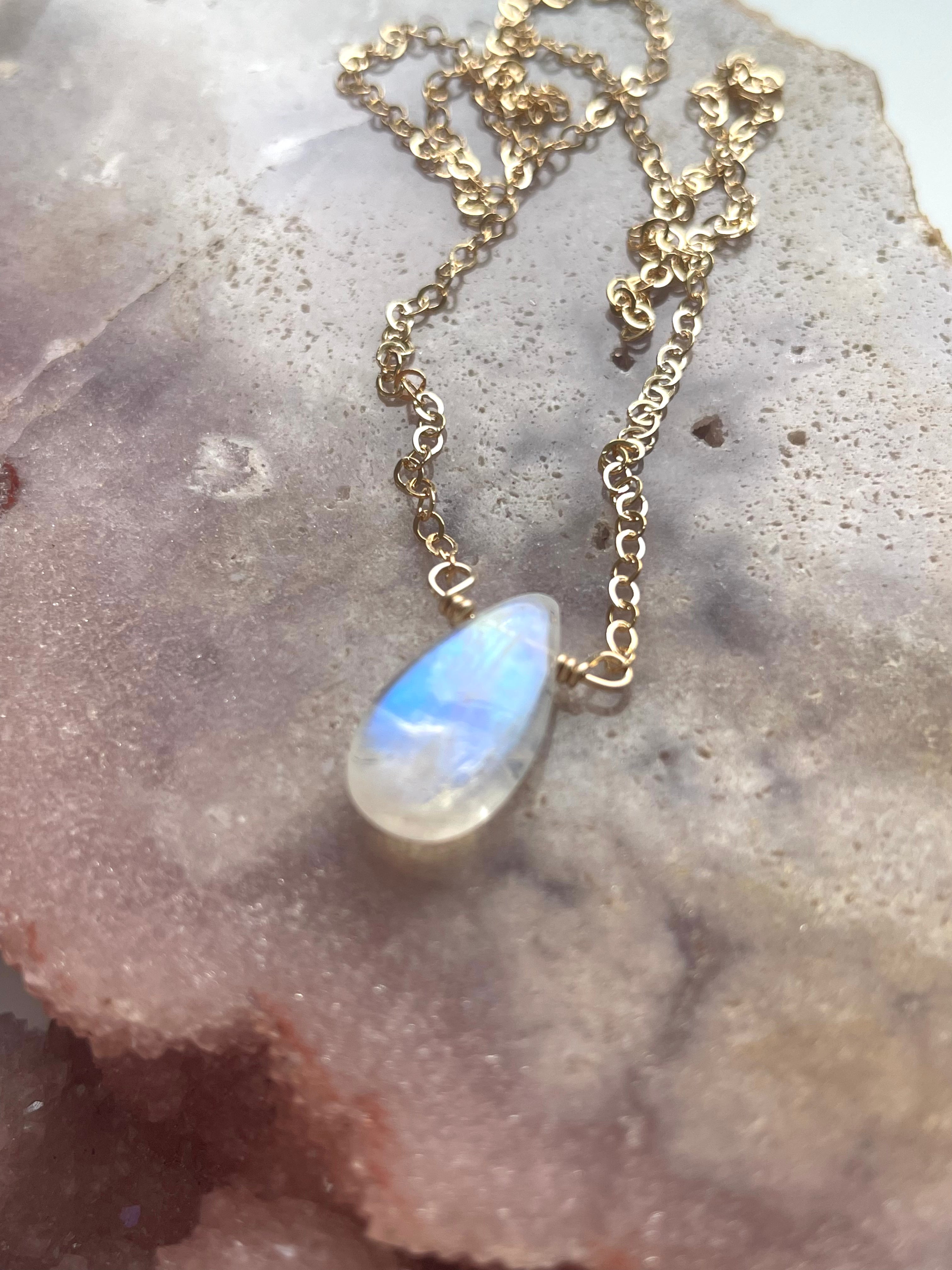 Tiny Rainbow Moonstone Pendant Necklace - Sterling Silver or Gold Filled - Elegant Boho Jewelry for Women, Perfect for Everyday Wear & Special Occasions
