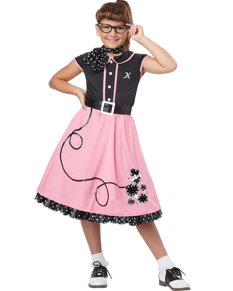 Vintage 1950s Pink Sweetheart Dress for Girls - Retro Party Costume for Halloween, Dance, and Themed Events