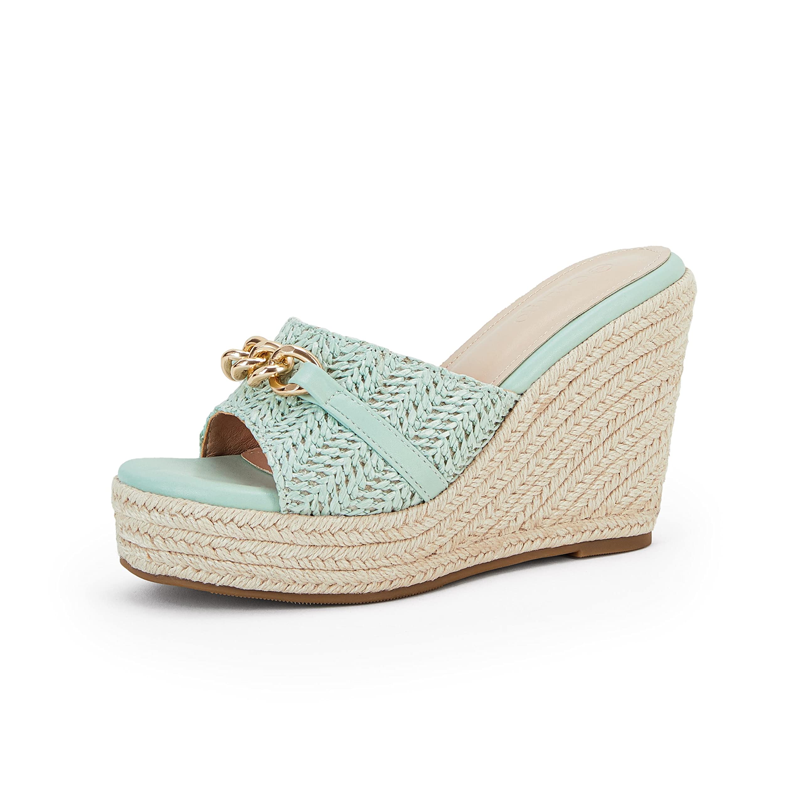 Coutgo Women's Wedge Sandals with Chain Detail - Platform Espadrille Heels Slip-On Casual Summer Shoes for Beach, Vacation & Everyday Wear