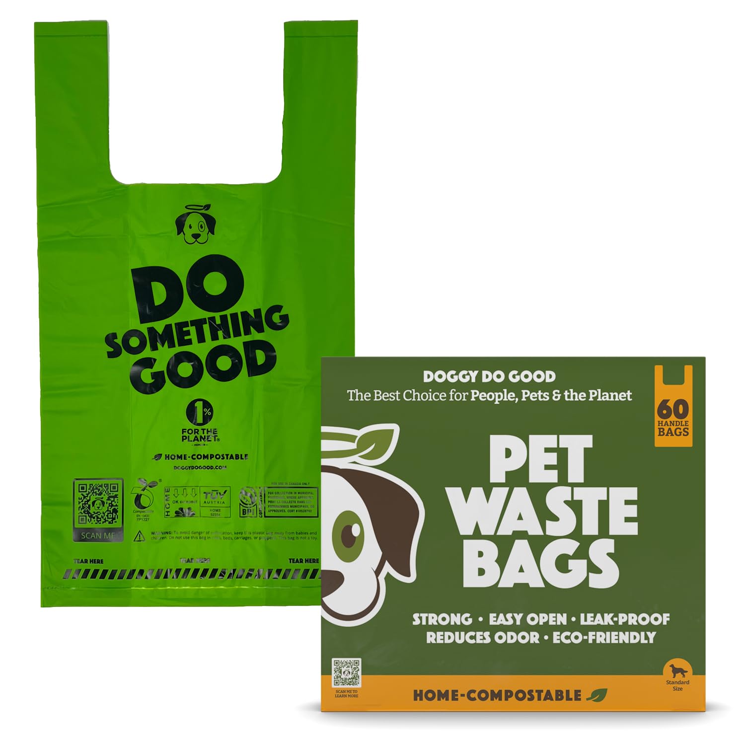 Eco-Friendly Dog Poop Bags - 60 Count Unscented Biodegradable Waste Bags with Easy-Tie Handles | Thick Leak-Proof Standard Size Doggy Bags | Perfect for Daily Walks, Park Visits & Travel