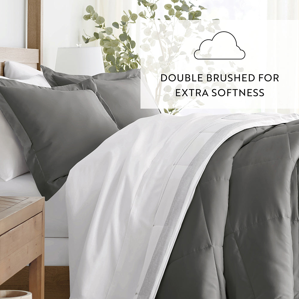 Stitched Stripe Reversible Down Alternative Comforter Set - Soft Hypoallergenic Bedding for All Seasons | Perfect for Master Bedroom, Guest Room & Dorm Decor