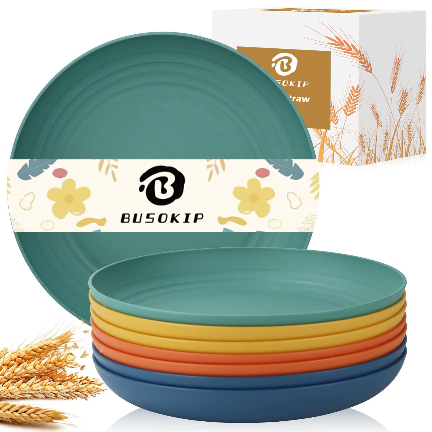 11 Inch Large Wheat Straw Plates Set of 8 - Unbreakable & Reusable Eco-Friendly Dinner Plates, Microwave & Dishwasher Safe, Durable Plastic Plate Alternative for Kitchen, Camping, Picnics & Outdoor Dining (Multicolor)