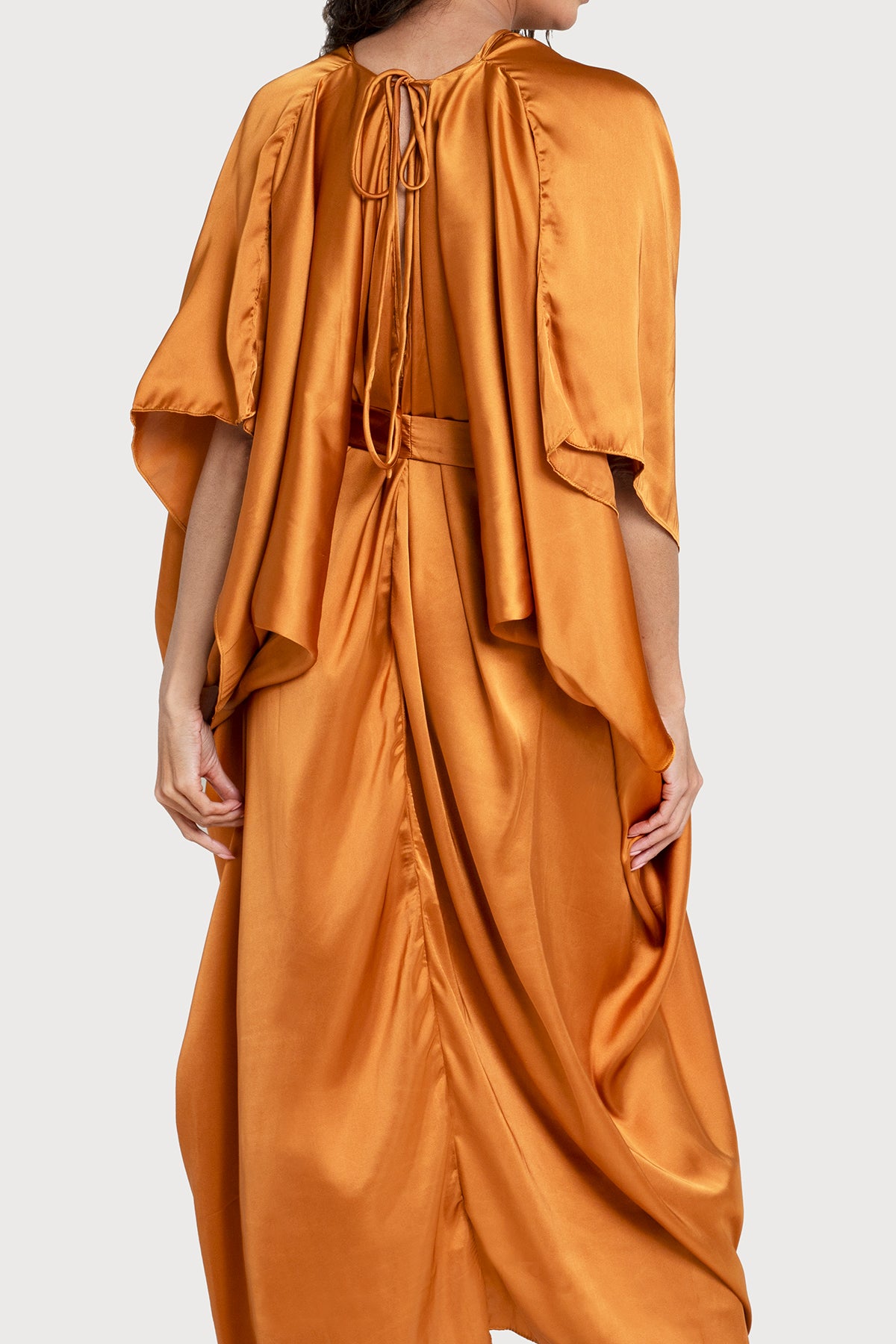 Elegant Satin Kaftan Dress with Tie Front - Flowy Maxi Length for Women | Perfect for Beach Cover Up, Resort Wear, and Summer Evenings