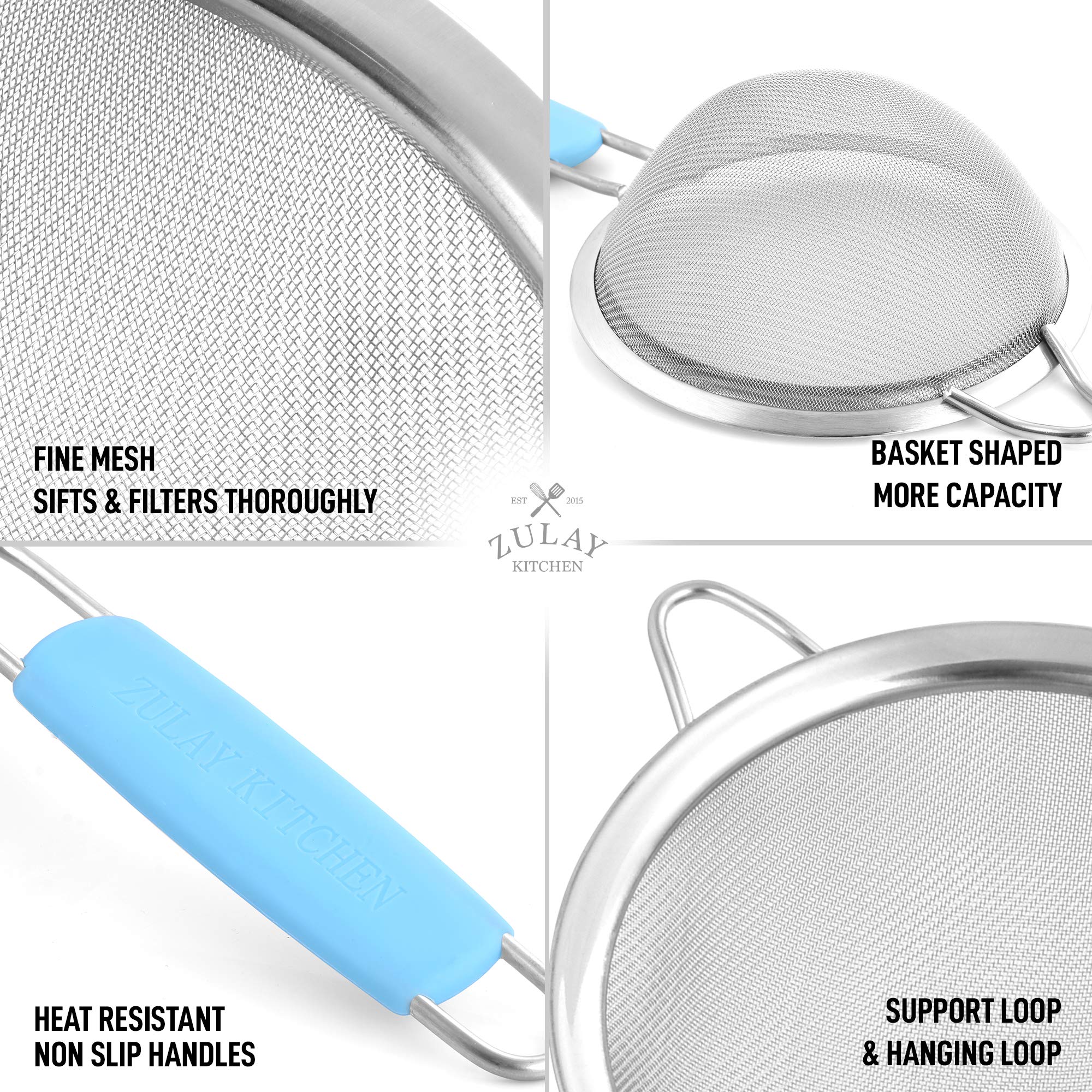 Premium Stainless Steel Strainer Set - 3 Sizes for Kitchen Use - Durable & Non-Slip - Perfect for Straining Pasta, Tea & Baking