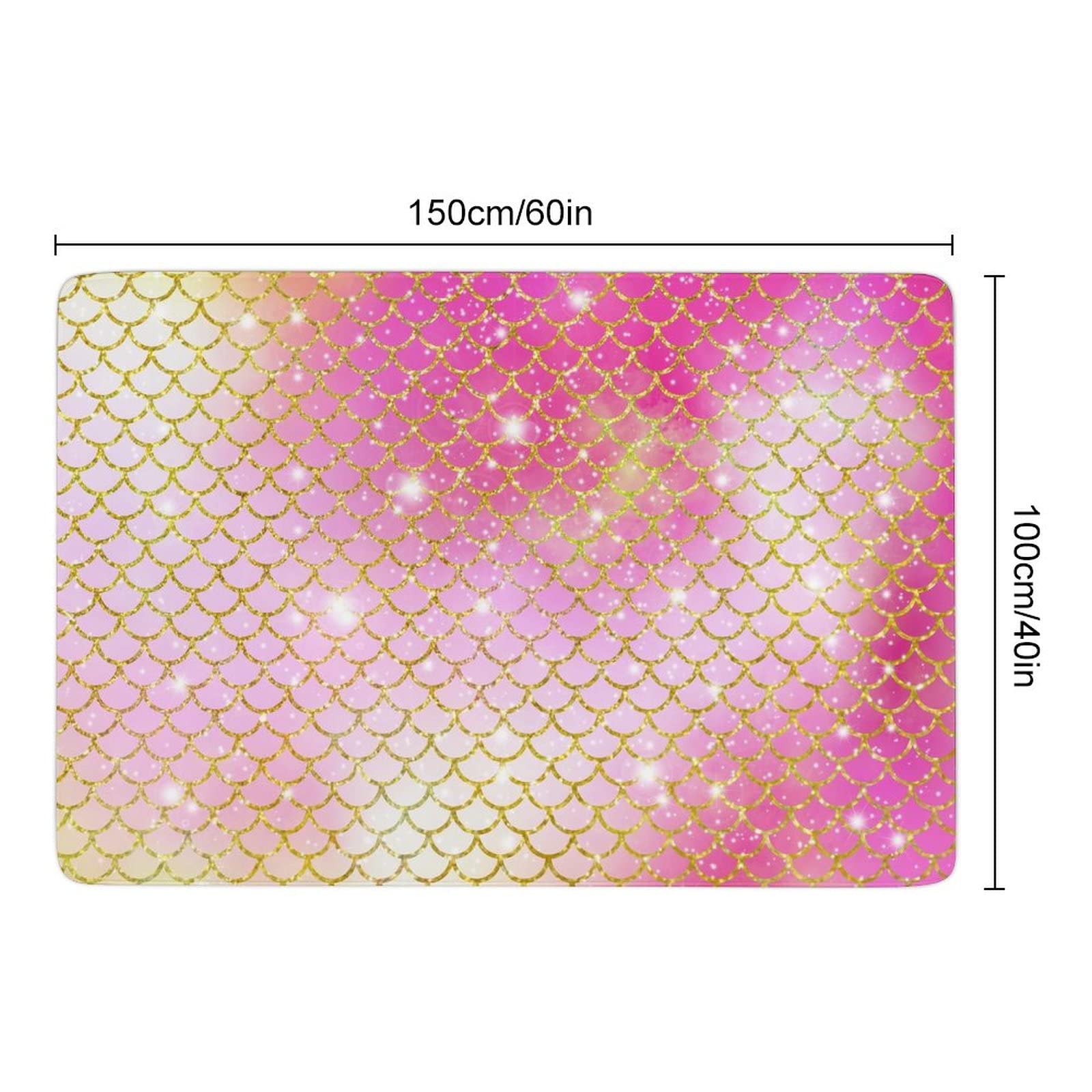 Mermaid Scales Yellow Pink Glitter Rug for Kids Girls Teens - Foldable Non-Slip Area Rug 5ft x 6.5ft - Soft Playroom Carpet for Bedroom, Nursery, Dorm, Living Room & Dining Room Decor - Perfect for Sleepovers, Playtime & Home Design