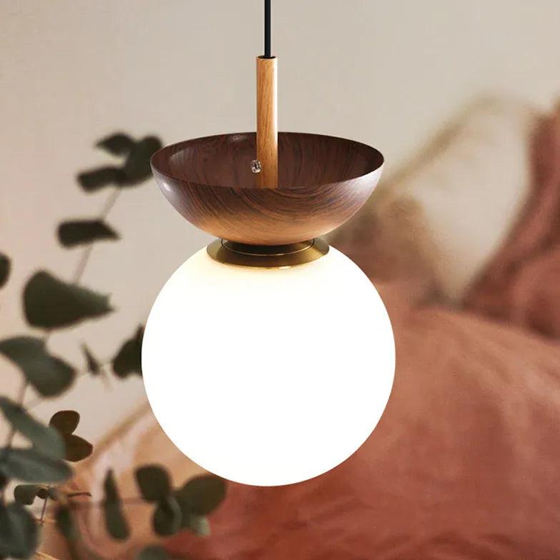 White Glass Globe Corridor Ceiling Light Fixture - Modern Round Pendant Lighting for Hallway, Entryway, Staircase & Foyer