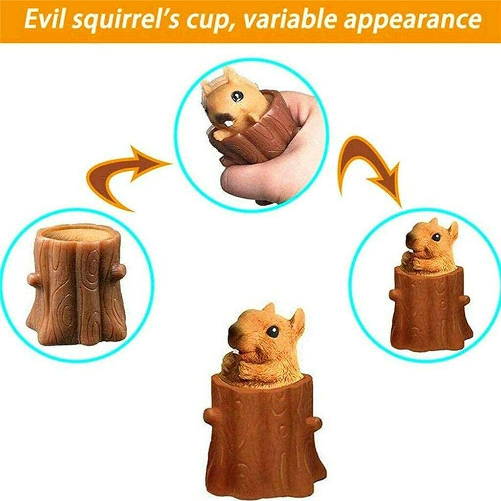2-Pack Stress Relief Squeeze Squirrel Toys - Funny Sensory Fidget Toys for Kids & Adults, Soft Decompression Squishy Evil Squirrel Cup - Perfect for Anxiety Relief, Office Desk Toys, and Classroom Sensory Play