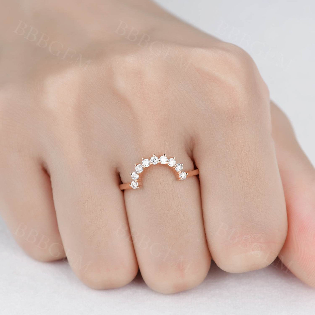 Moissanite Wedding Band for Women - Curved Rose Gold Matching Ring Set with Moissanite Stones | Perfect for Bridal Jewelry, Anniversary Gifts & Couple Rings