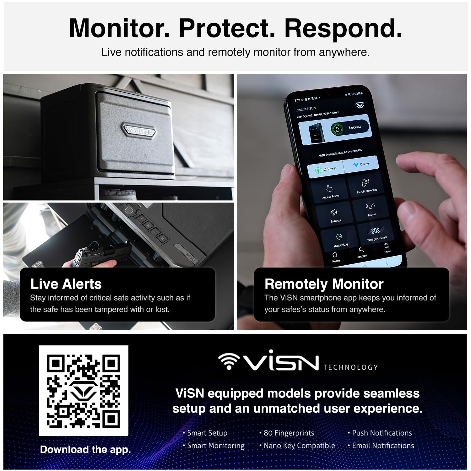 VAULTEK MX Series High Capacity Smart Handgun Safe - Biometric + WiFi Enabled Pistol Safe with Auto-Open Door for Multiple Firearms | Secure Gun Storage for Home, Office & Travel Use