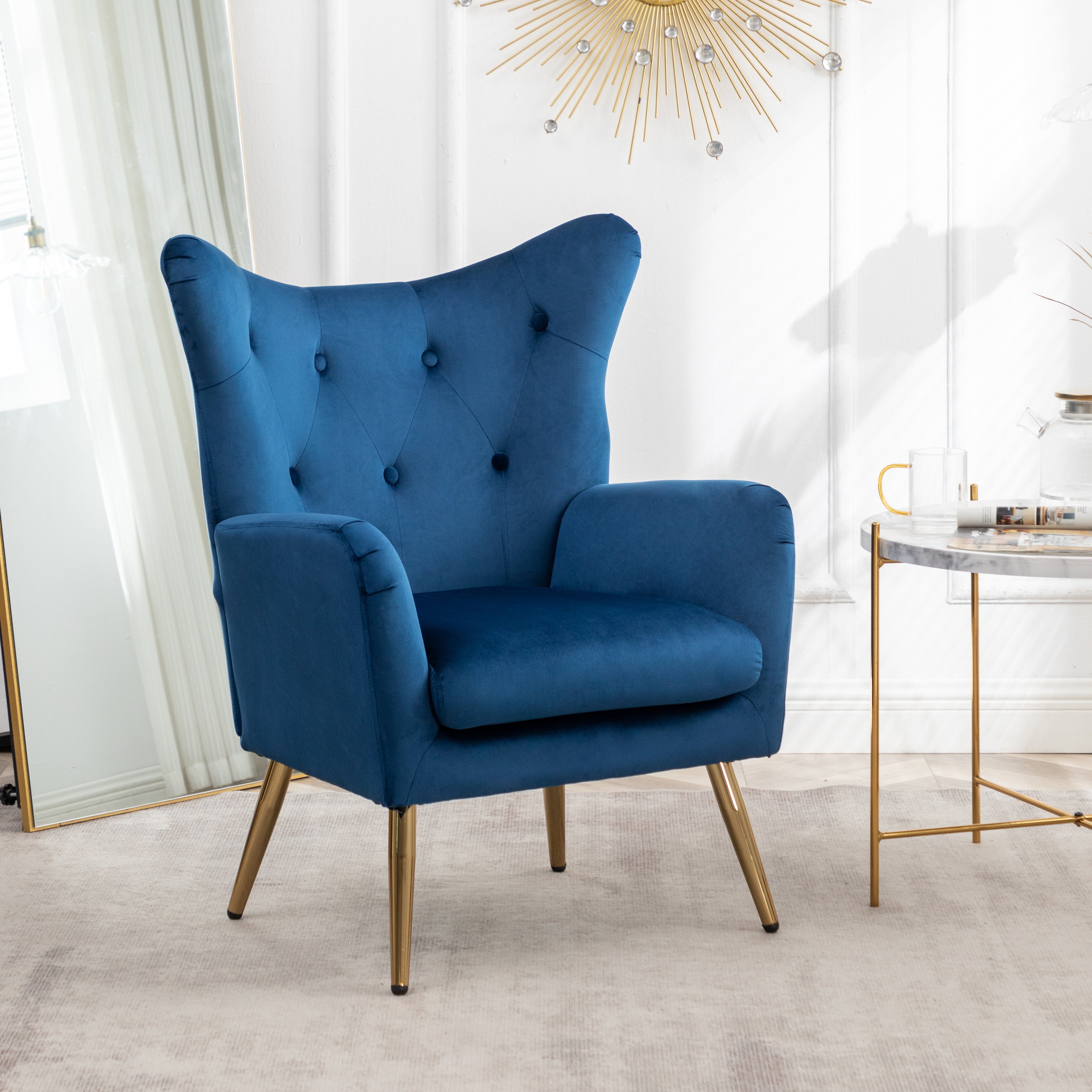 Roundhill Furniture Sovarol Velvet Button Tufted Wingback Accent Chair - Luxurious Living Room Seating for Home Office, Bedroom & Lounge Decor