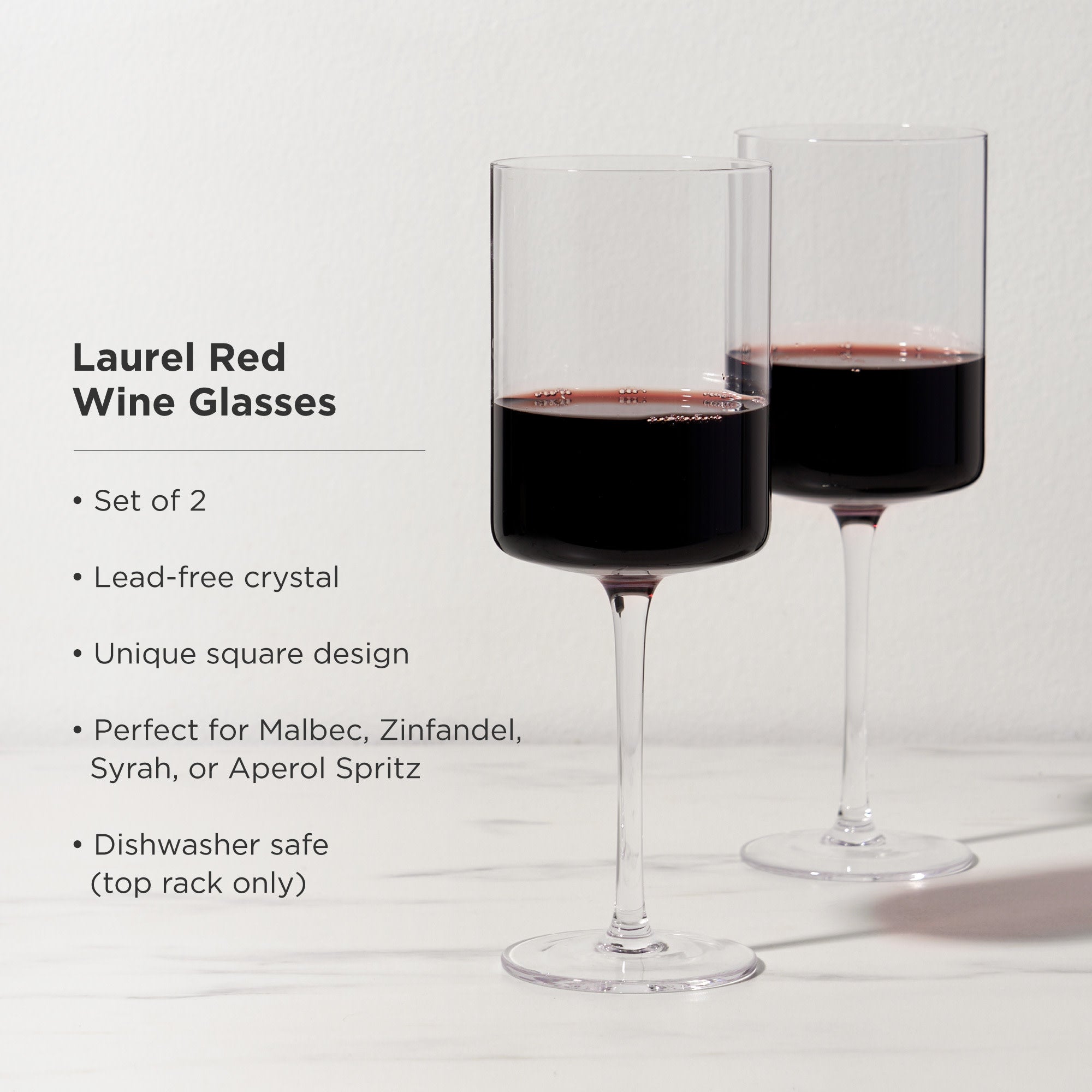 Premium Laurel Crystal Red Wine Glasses Set of 2 - Elegant Stemware for Fine Dining, Romantic Dinners & Wine Tasting Parties