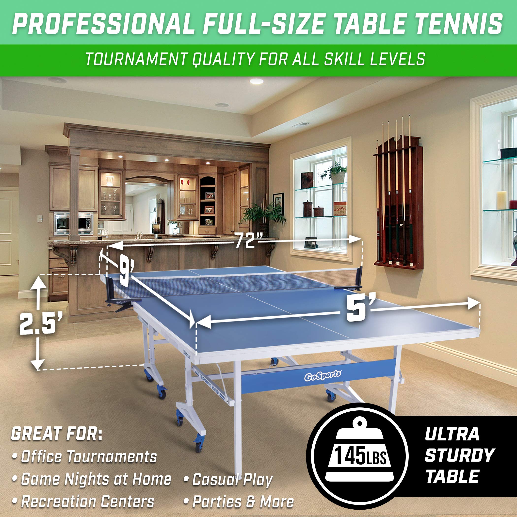 GoSports Premium Table Tennis Set for Indoor & Outdoor Play - Includes Regulation Net, 2 Pro Paddles, 3 Competition Balls & Carrying Case | Perfect for Backyard Games, Family Fun & Competitive Training