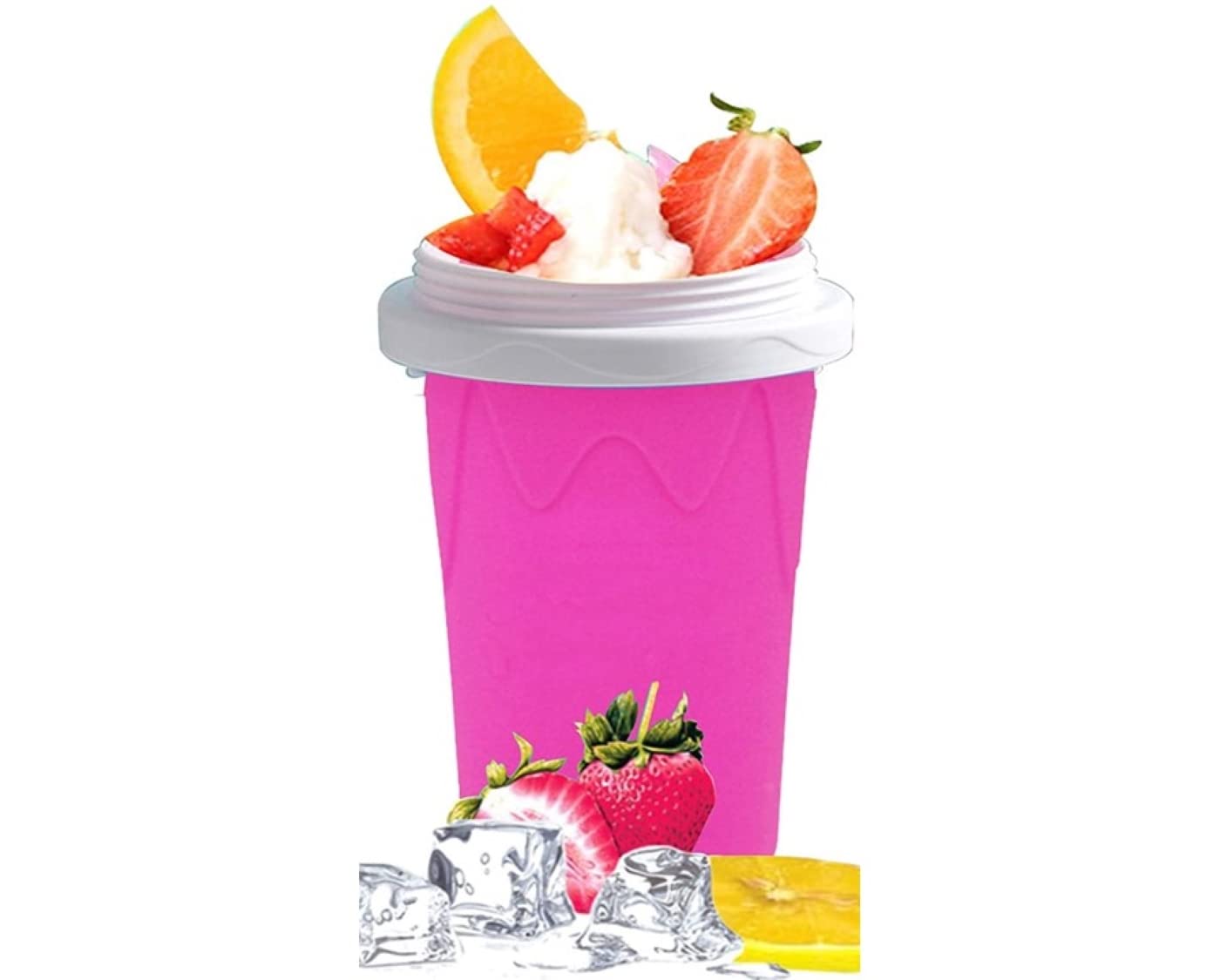 Azsure Double Layer Slushie Maker Cup - Quick Frozen Smoothie & Ice Cream Maker for Kids, Family - Fast Homemade Shakes, Magic Cooling Silicone Cup - Perfect for Summer Parties, BBQs & Indoor Fun (Pink)
