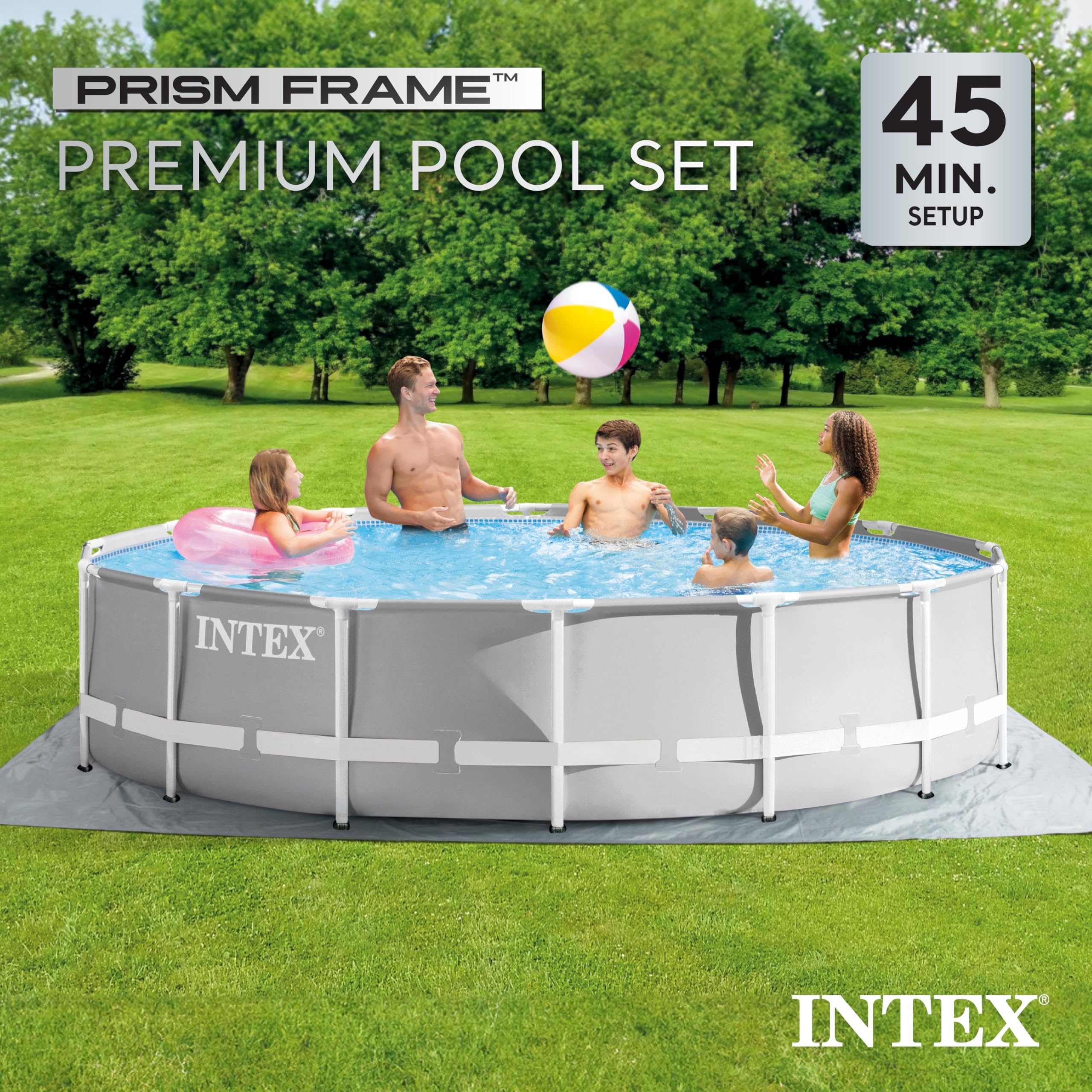 Intex 26719EH Prism Frame Premium Above Ground Swimming Pool Set - 14ft x 42in with 1000 GPH Cartridge Filter Pump | SuperTough Puncture & Rust Resistant | 3357 Gallon Capacity | Perfect for Backyard Family Fun, Summer Parties & Outdoor Relaxation