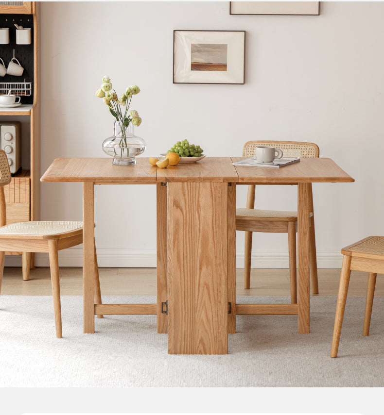 Solid Oak Folding Dining Table - Extendable Wooden Table for Small Spaces | Perfect for Apartments, Patios & Outdoor Entertaining