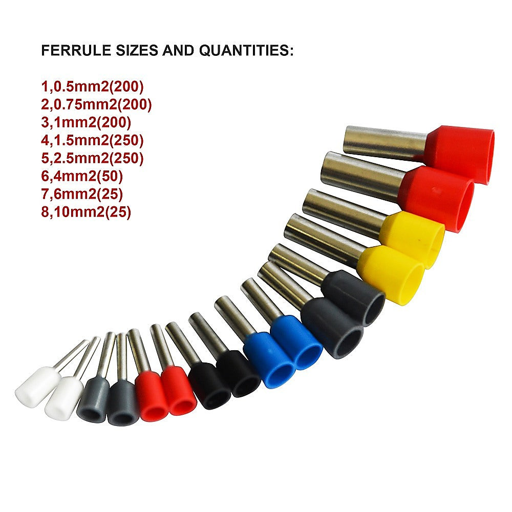 1200Pcs Bootlace Ferrule Crimper Kit - 0.25-10mm² Cord End Ratchet Crimping Tool for Electrical Wiring and DIY Projects
