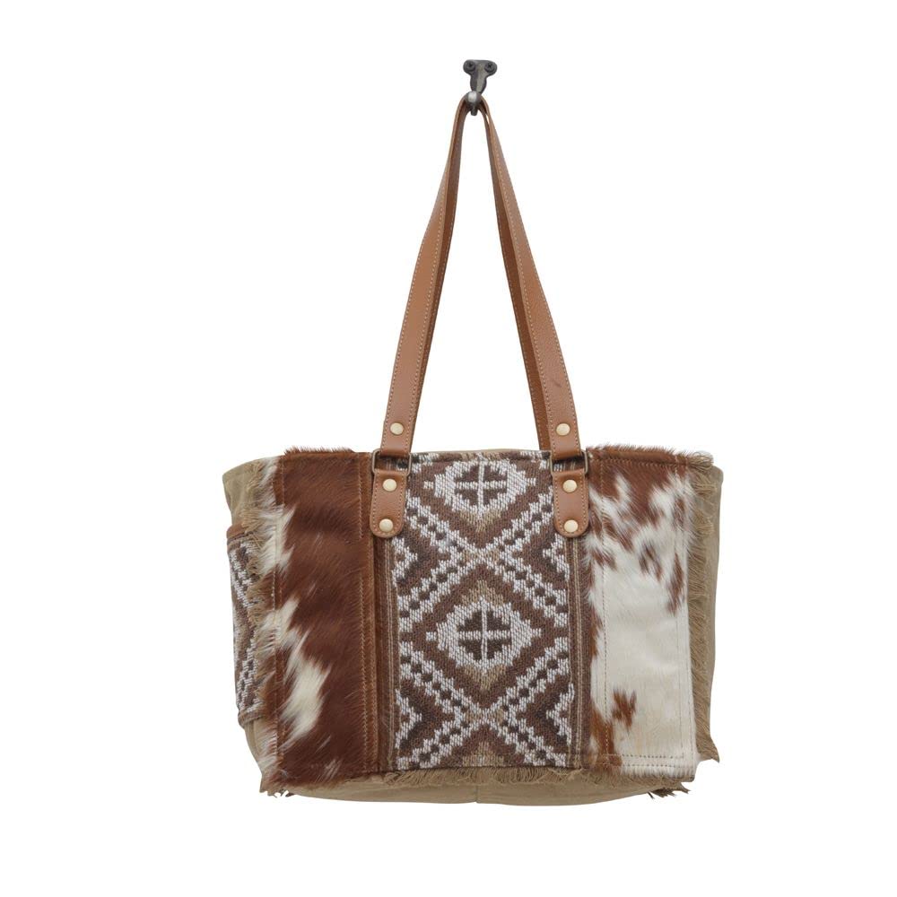 Myra Bag Western Style Canvas Tote Bag for Women - Cotton & Upcycled Leather Shoulder Weekender Bag - Perfect for Travel, Shopping & Daily Use