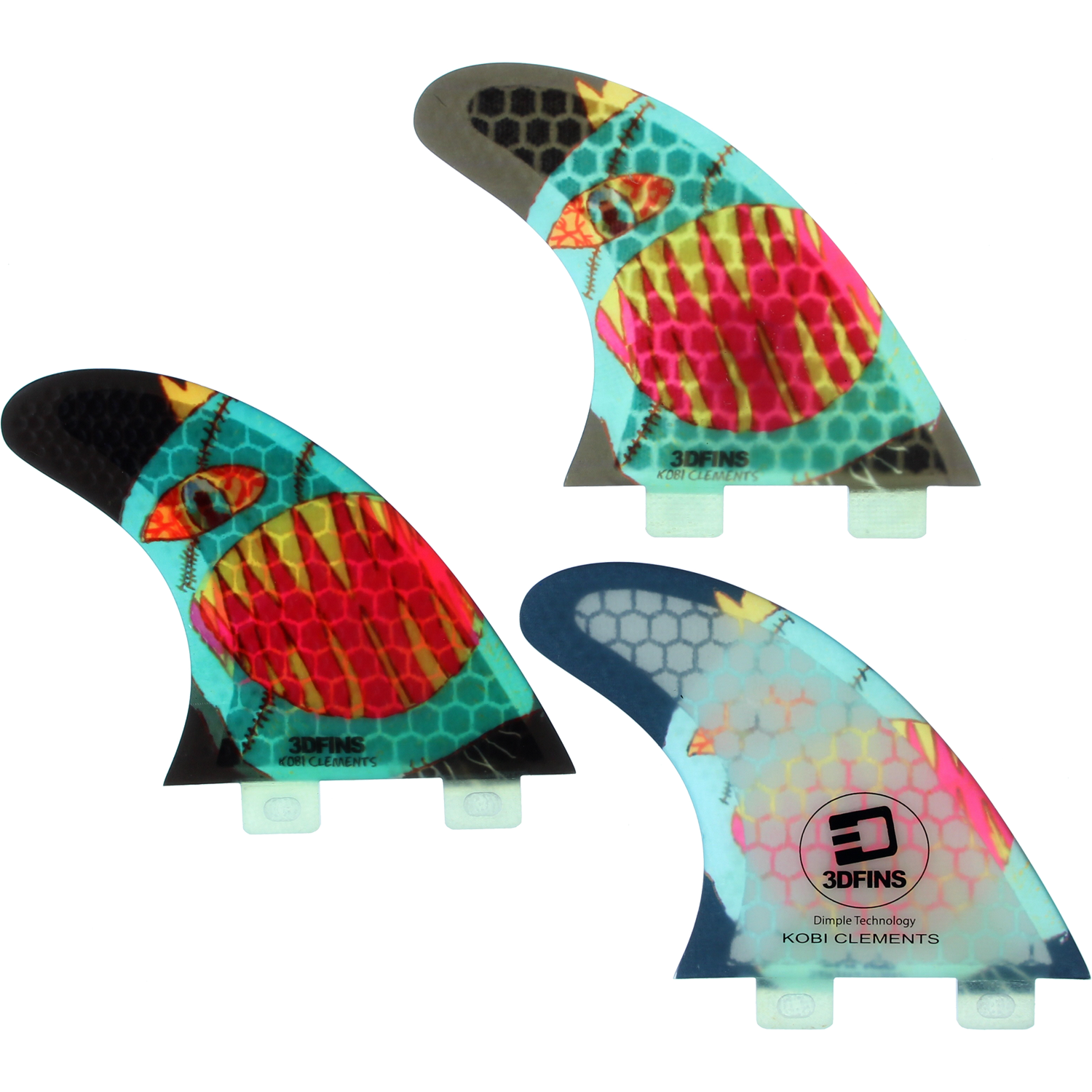 3D Kobi Clements Monsta Fin Small Twin Tab Surfboard Fin Set of 3 Pieces - Perfect for Shortboards, Fish Surfboards & Performance Surfing