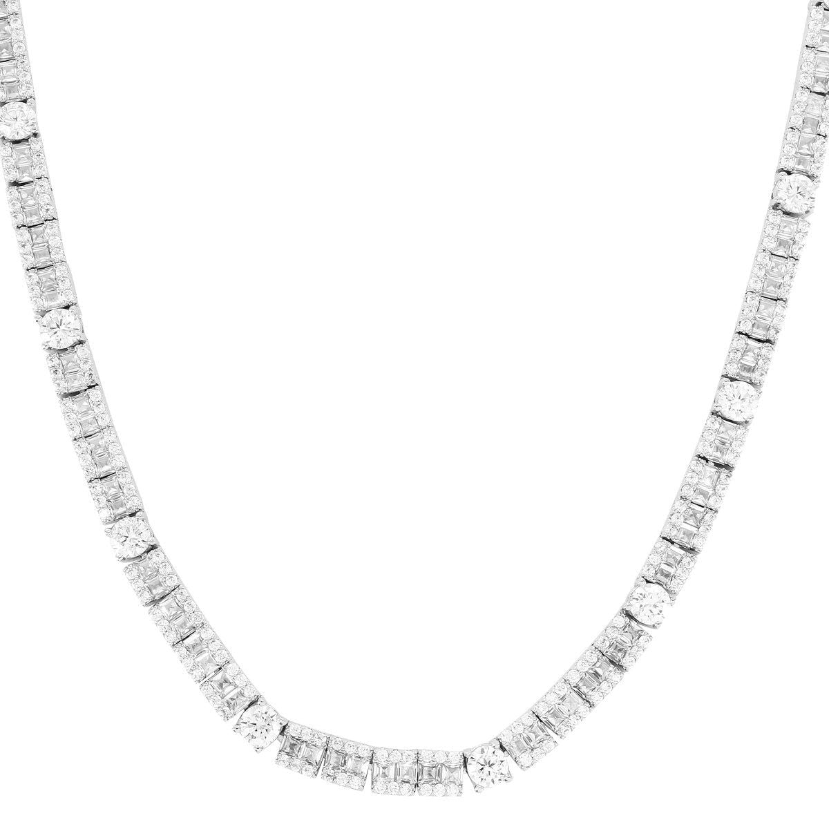Men's Custom Baguette Center Solitaire Tennis Chain - 14K Gold Plated Link Necklace for Casual & Formal Wear | Perfect Gift for Him