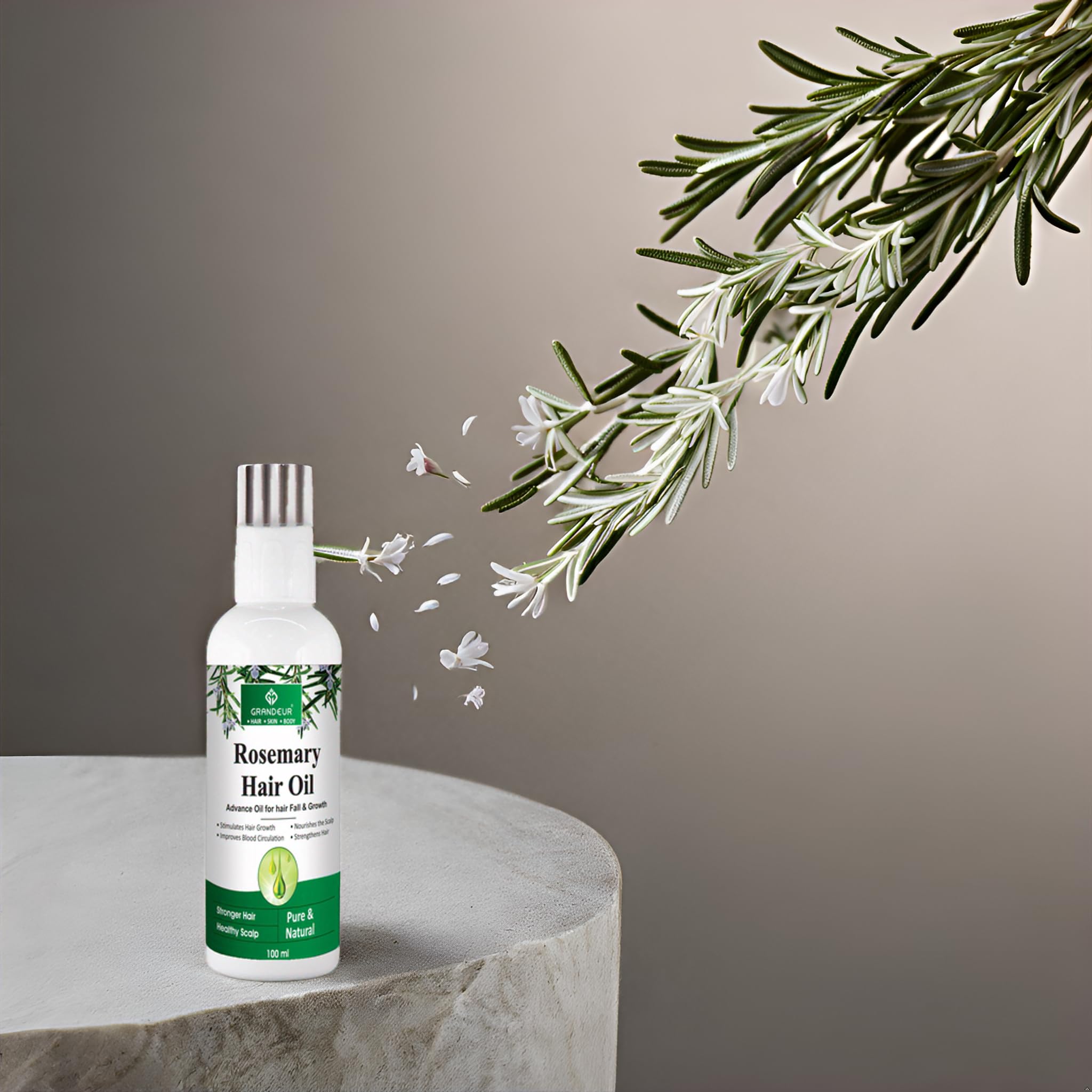 Grandeur Rosemary Hair Oil for Hair Growth & Hair Fall Control | Enriched with Fenugreek & Olive Oil | 100% Pure & Natural | Strengthens Hair | 100ml | Perfect for Daily Hair Care & Scalp Massage