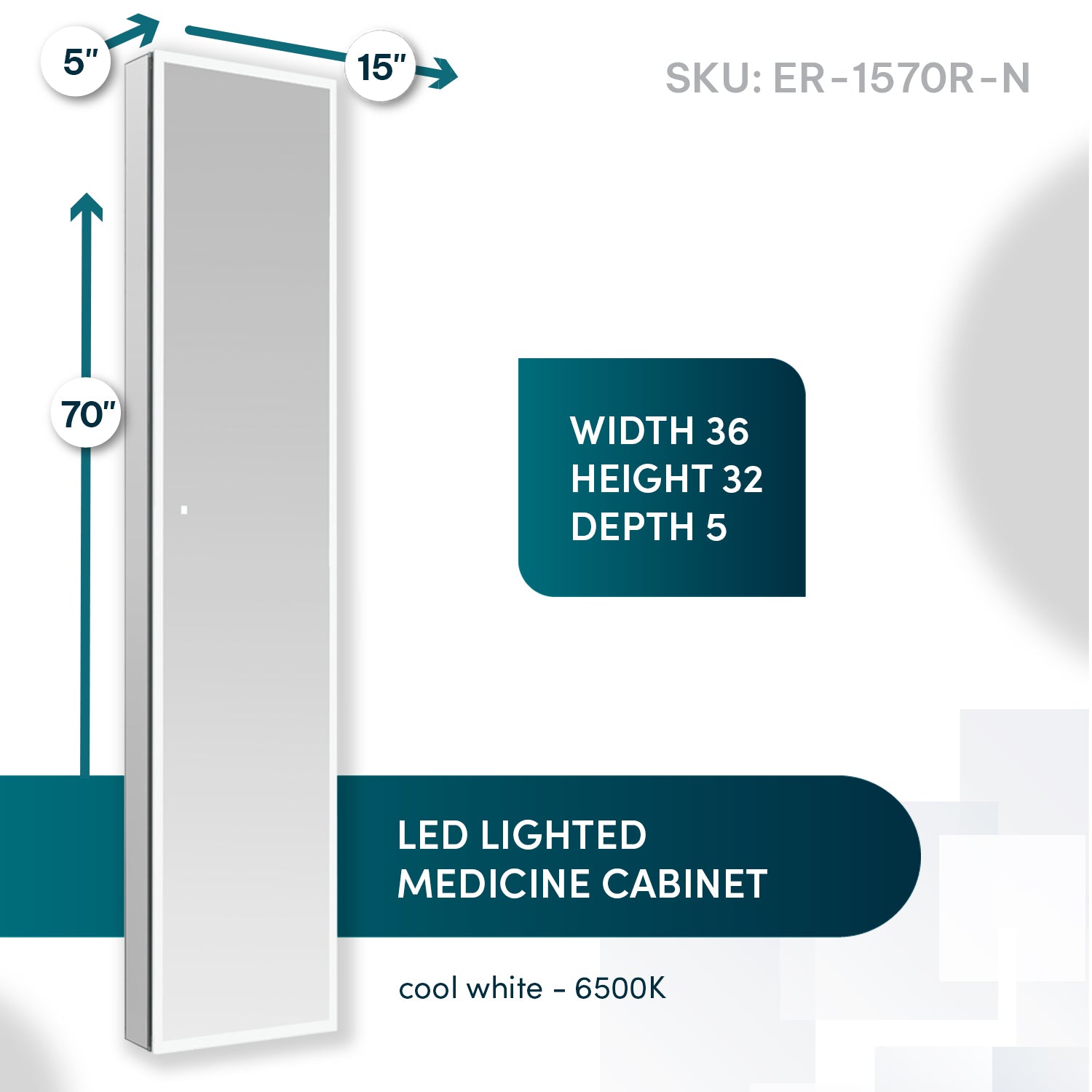 Aquadom Edge Royale 15x70 LED Lighted Medicine Cabinet - Right or Left Hinge Bathroom Mirror with Adjustable Lighting | Perfect for Modern Bathrooms, Vanities & Home Decor