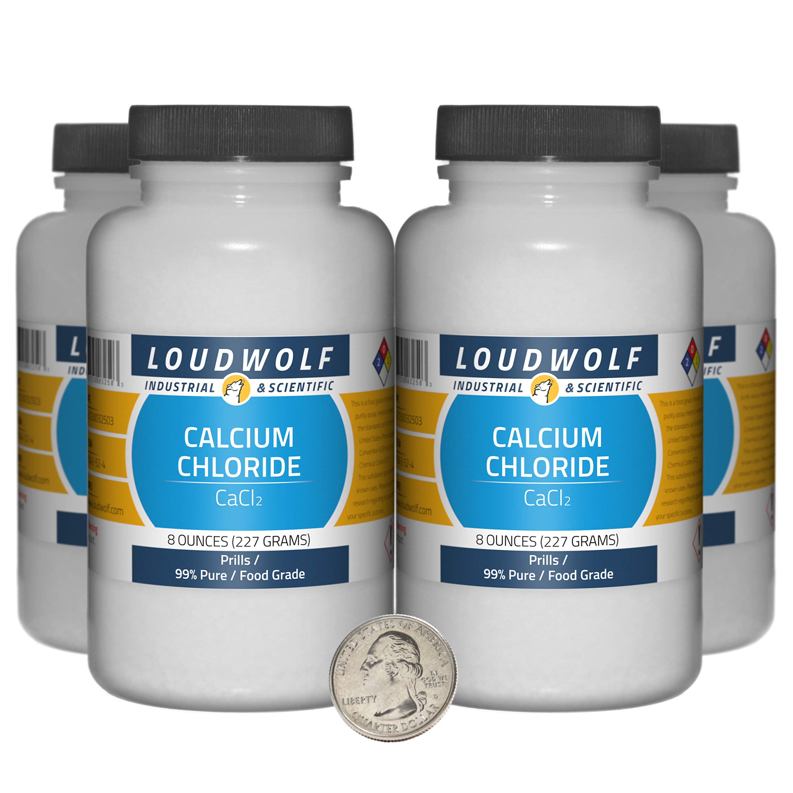 99% Pure Food Grade Calcium Chloride Prills - 2 Pounds (4 Bottles) | Ideal for Cheese Making, Pickling & Food Preservation