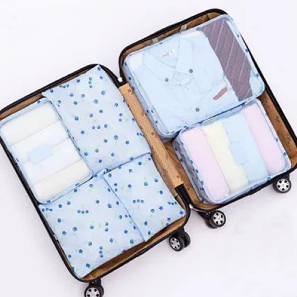 6-Piece Packing Cubes Set - Travel Luggage Organizer Bags for Backpacks & Suitcases (Blue Cherry) | Perfect for Business Trips, Vacations & Weekend Getaways