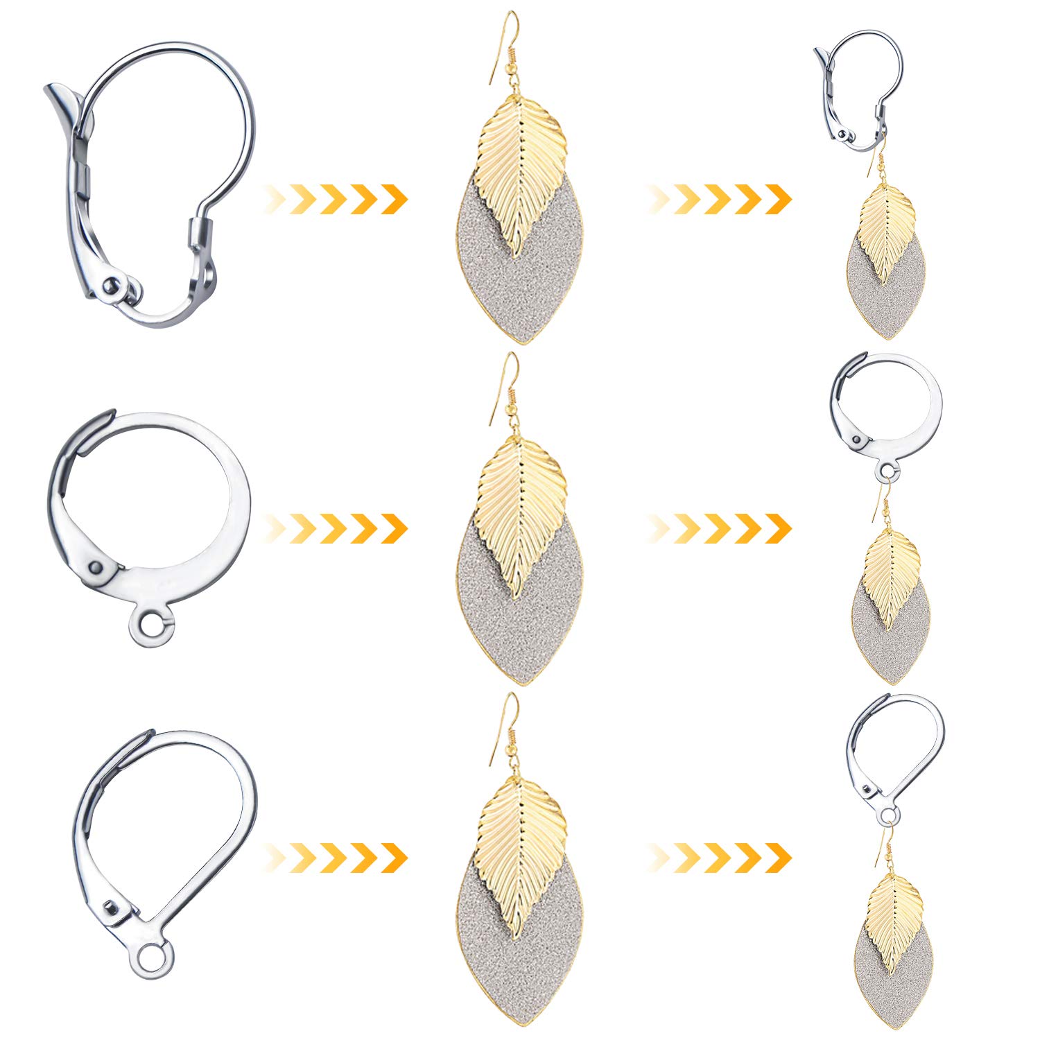 Aylifu 30pcs Stainless Steel Leverback Earring Hooks - Round, Oval, Gourd Shapes in Silver | Jewelry Making Supplies for DIY Earrings & Craft Projects