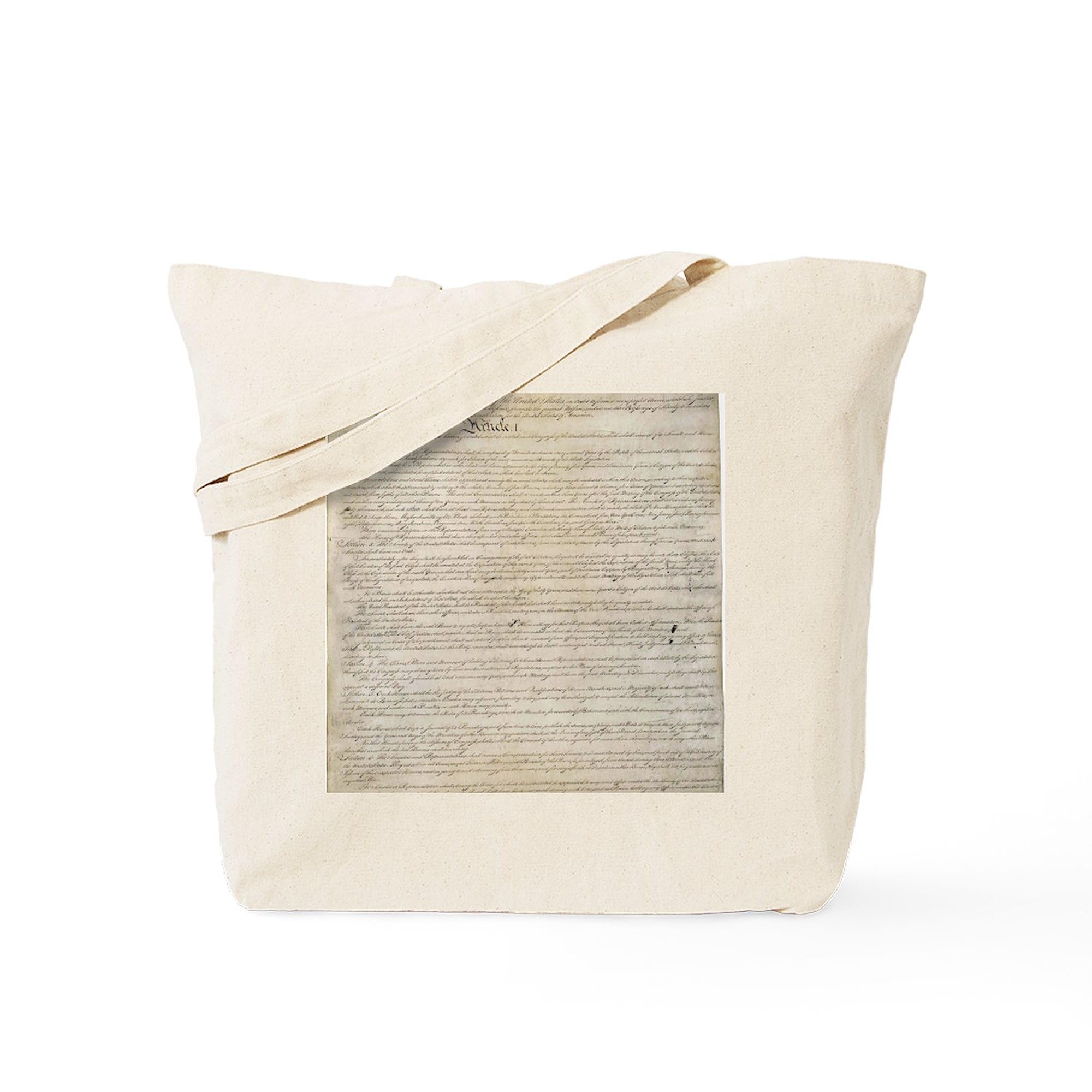 US Constitution Tote Bag - Natural Canvas Reusable Shopping Bag with Pouch | Eco-Friendly Grocery Bag for School, Work & Farmers Market