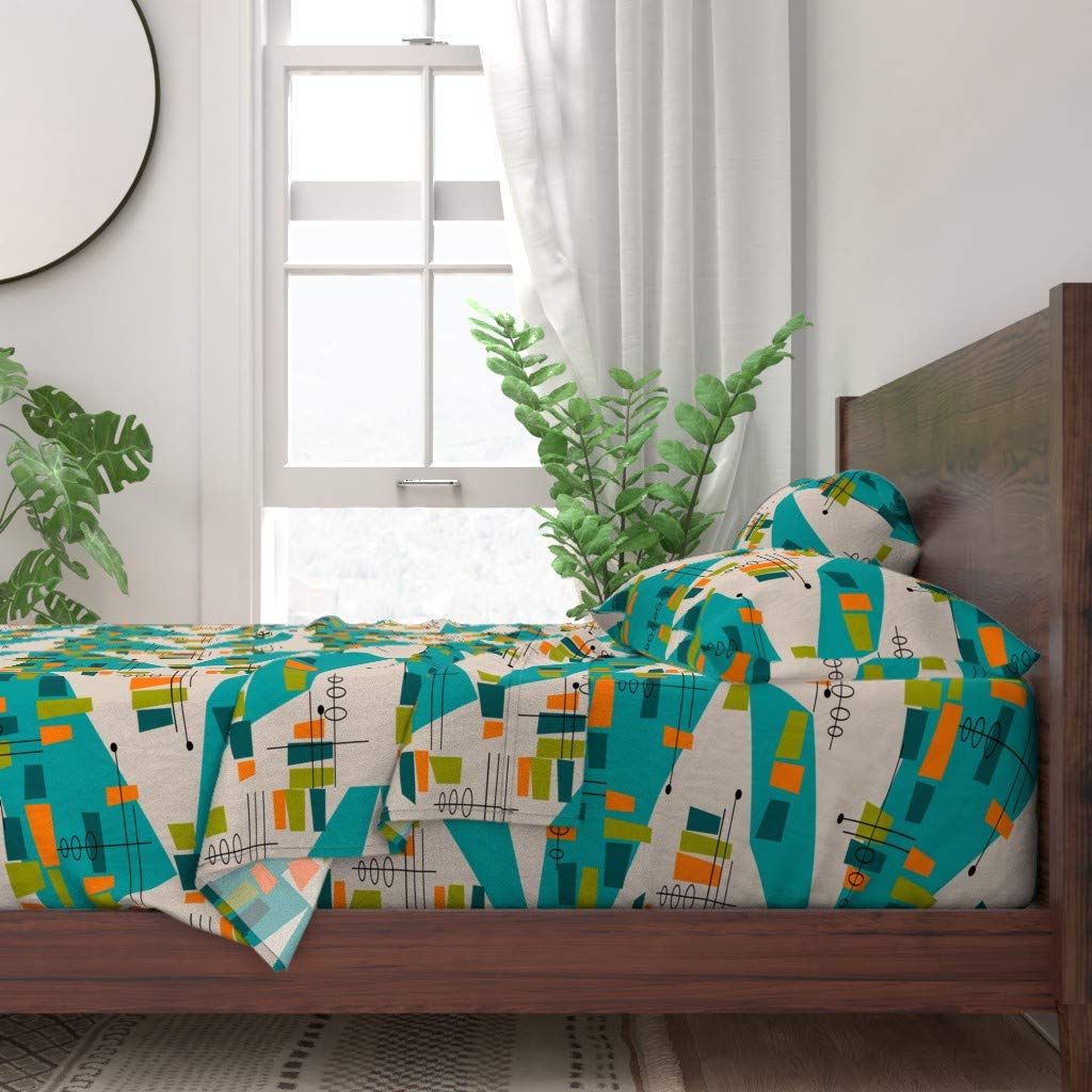 100% Cotton Twin Sheet Set 3pc - Mid Century Modern Atomic Abstract Print Bedding | Soft & Breathable for Comfortable Sleep | Perfect for Vintage & Retro Home Decor