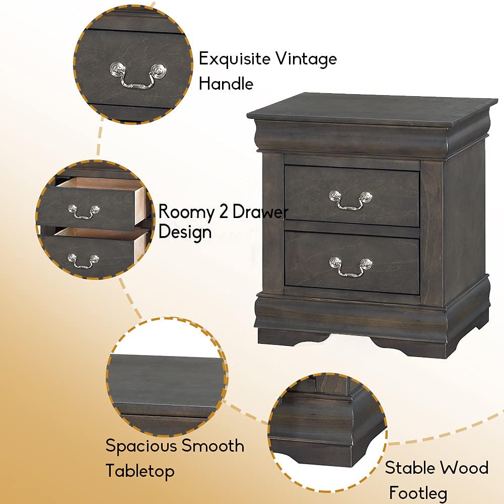 Henf 2 Drawer Nightstand - Modern Wood Bedside Table with Handles, Sturdy End Table for Bedroom, Living Room & Dorm - Easy No Assembly Required (Dark Grey) | Perfect for Small Spaces, Guest Rooms & Apartment Decor