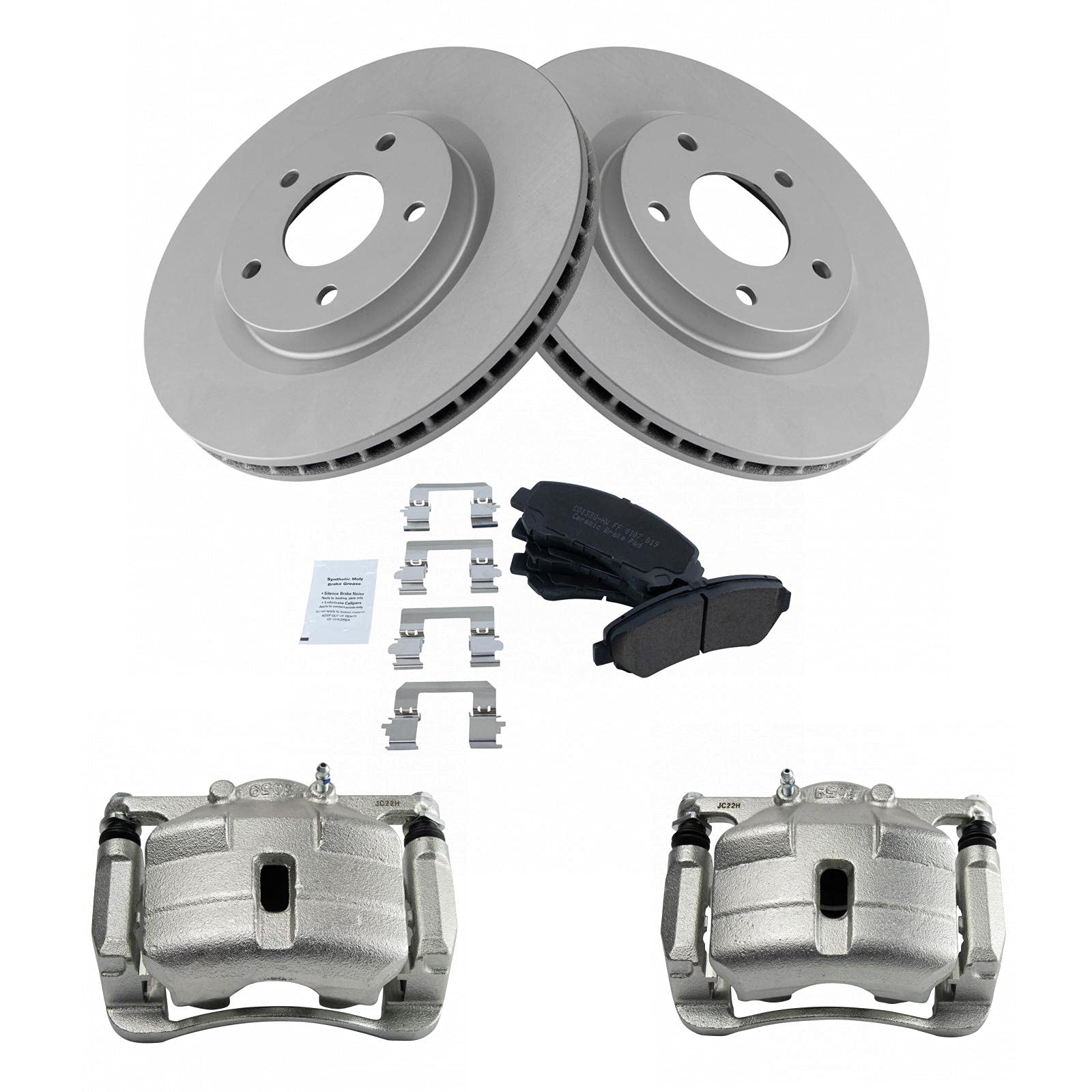 TRQ Premium Ceramic G-Coated Front Brake Pad & Rotor Kit - Compatible with 2008-2013 Nissan Rogue & 2014-2015 Rogue Select - High Performance Braking for City Driving & Highway Commutes
