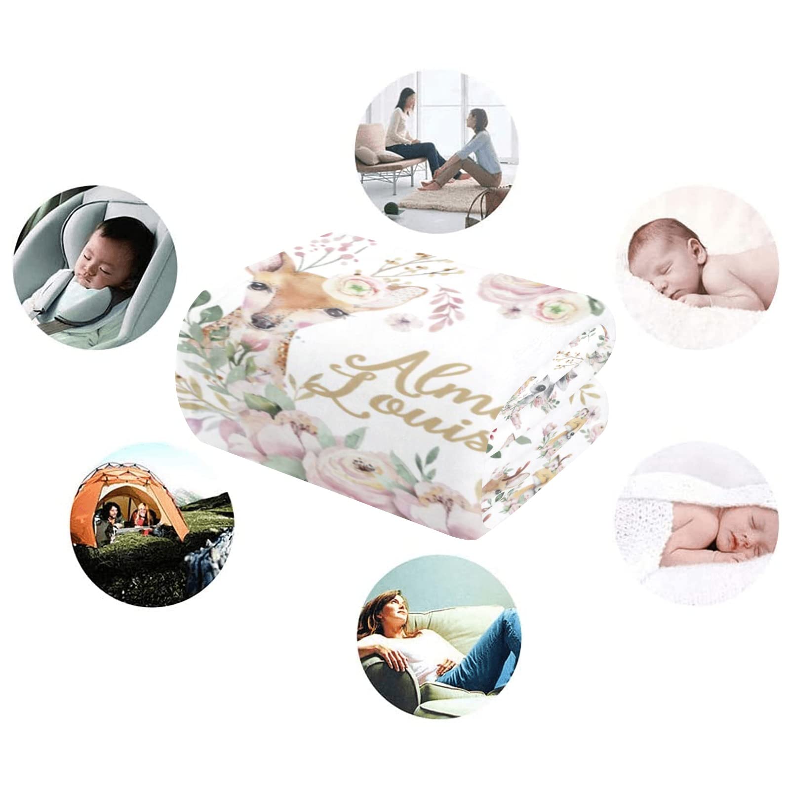 Personalized Baby Blankets for Girls with Name - Custom Newborn Baby Gift, 30x40 Inch Soft Receiving Blanket for Nursery Decor, Baby Shower Essentials & Cozy Swaddling
