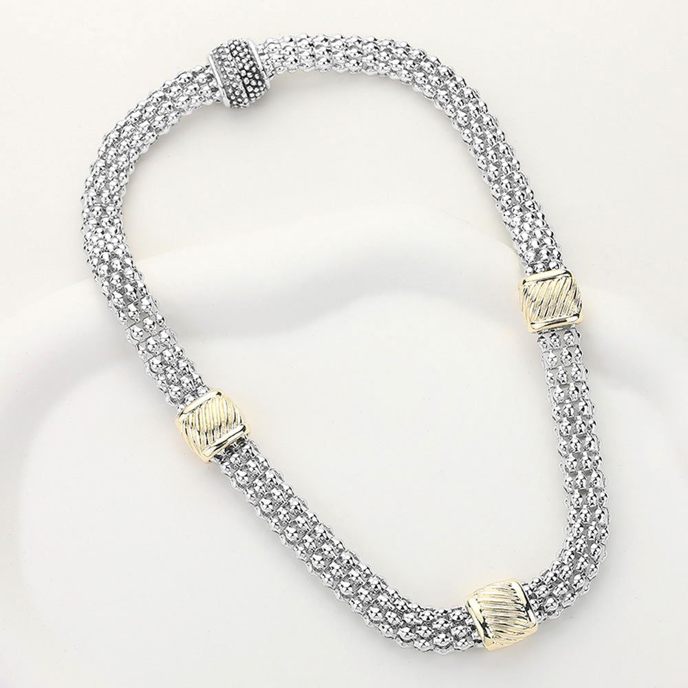 14K Gold Plated Two Tone Mesh Chain Magnetic Necklace for Women - Elegant Layering Jewelry for Daily Wear & Special Occasions